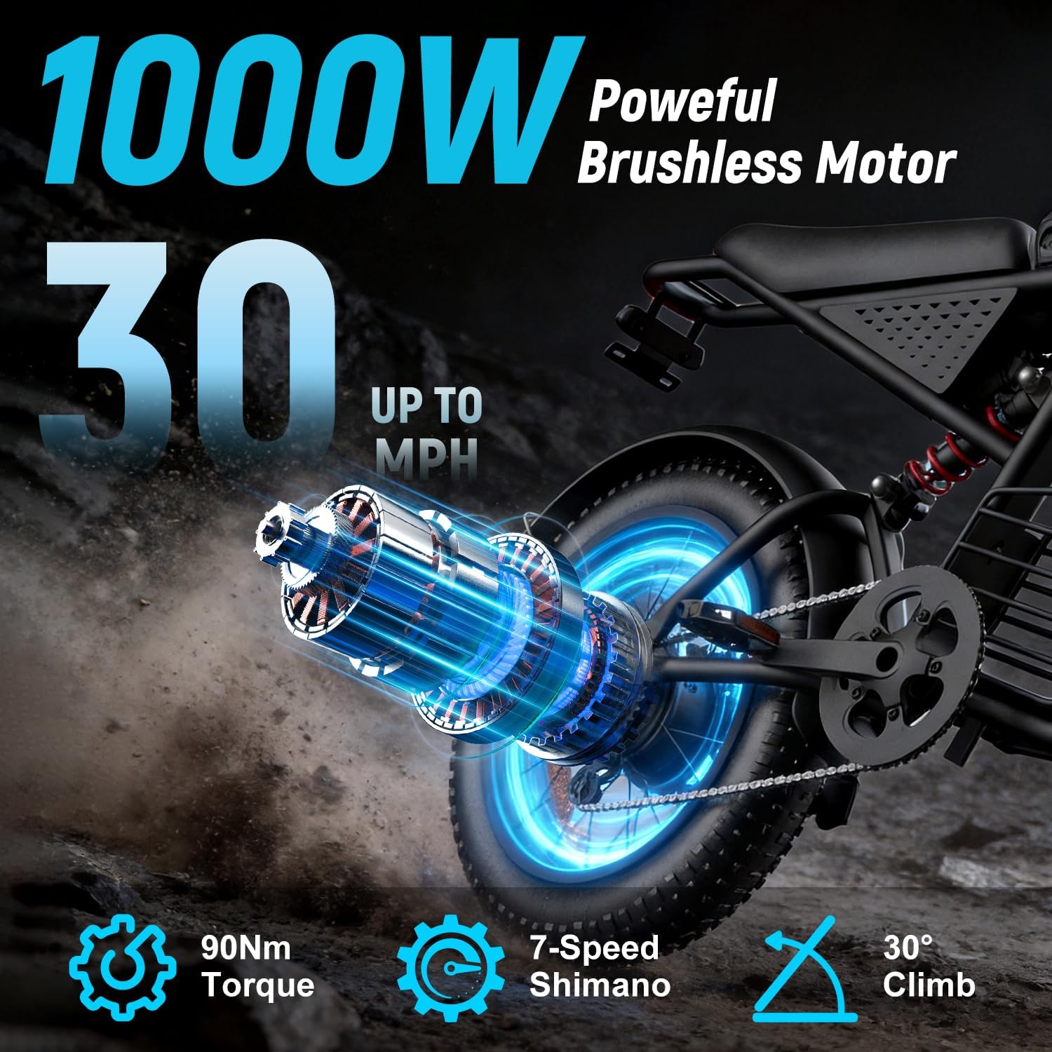Electric Bike for Adults Bicycle - 3000/1500/1000W Peak 48V Battery, 40-90 Miles e-Bike, 20" Fat Tire All-Terrain, Adult Electric Bicycle for Trail, Mountain & Outdoor Adventure