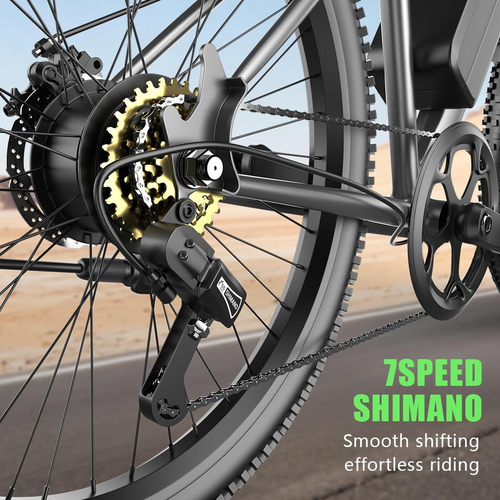26'' Electric Bike for Adults 1500W Peak Motor 55 Miles Long Range 25MPH Commuter E-Bike with 7 Speed Gears Waterproof Pedal Assist UL2849 Electric Mountain Bicycle for Men