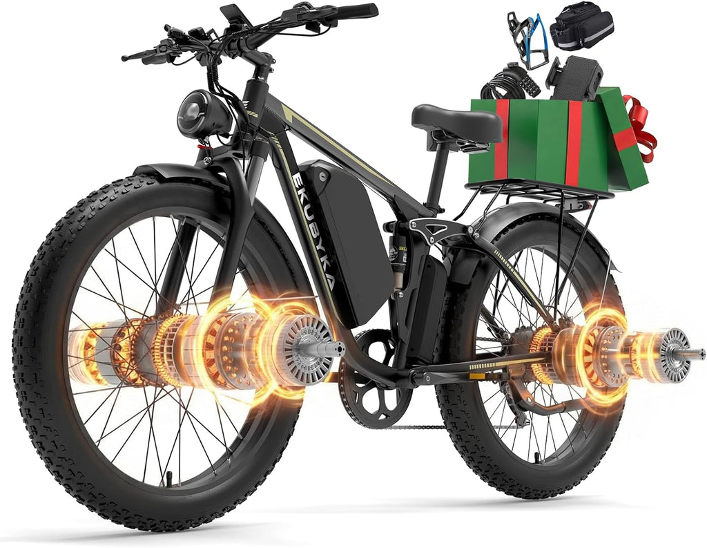 9000W Dual Motor Electric Bike for Adults, 48MPH Fast Full Suspension Ebike, 52V 36Ah Removable Battery for 120 Miles Range, 26 Inch Fat Tire Dual Shock All-Terrain E-Bike, 400lbs Capacity