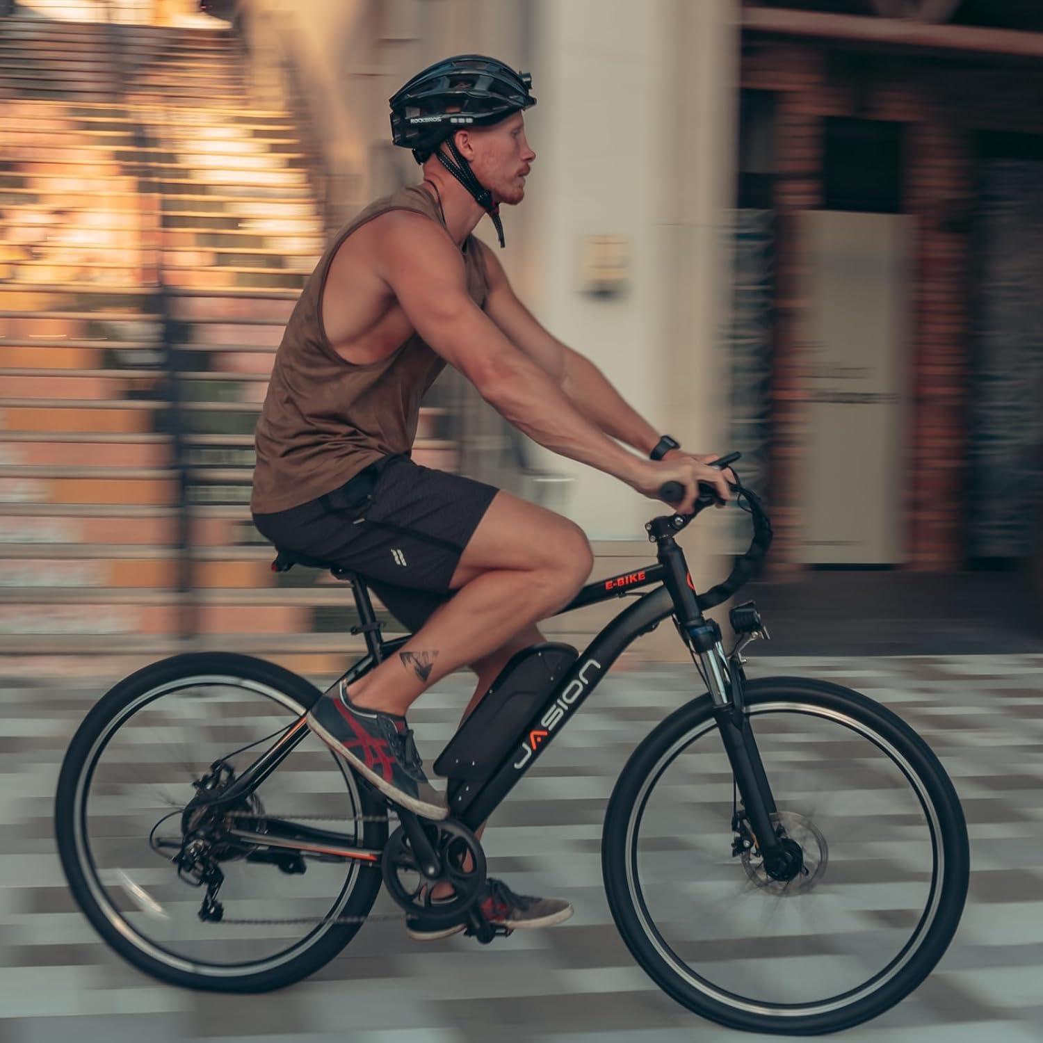 Jasion EB5 Electric Bike for Adults with Peak 1000W Brushless Motor, 40Miles 20MPH Commuting Electric Mountain Bike with 500Wh Removable Battery, 7-Speed, 26" Tires and Front Fork Suspension