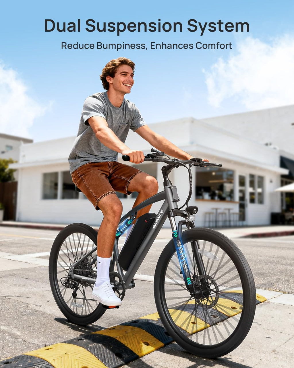QRONGE Electric Bike for Adults, Full Suspension Ebike, 350W Peak Motor 540Wh Battery, 20MPH(PAS Mode) Mountain Electric Bicycles, 7 Speed, 26'' Tire, Up to 70 Miles, Zephyr