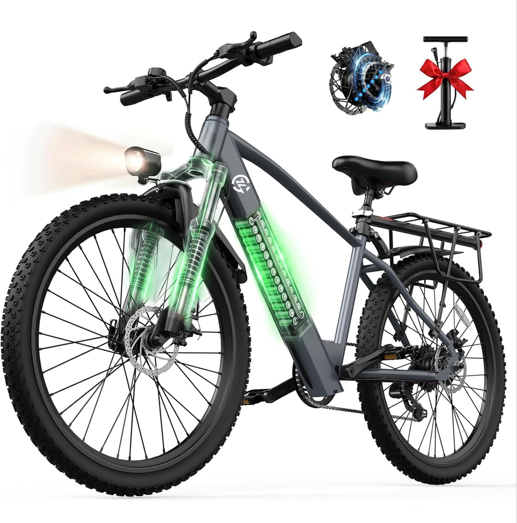Electric Bike for Adults, 24" Electric Bicycle with 1000W Peak Motor | 2026 Upgrade Full Suspension Mountain Ebike 48V 504Wh Battery 20MPH Commuting e Bike, 7-Speed ebikes for Adults