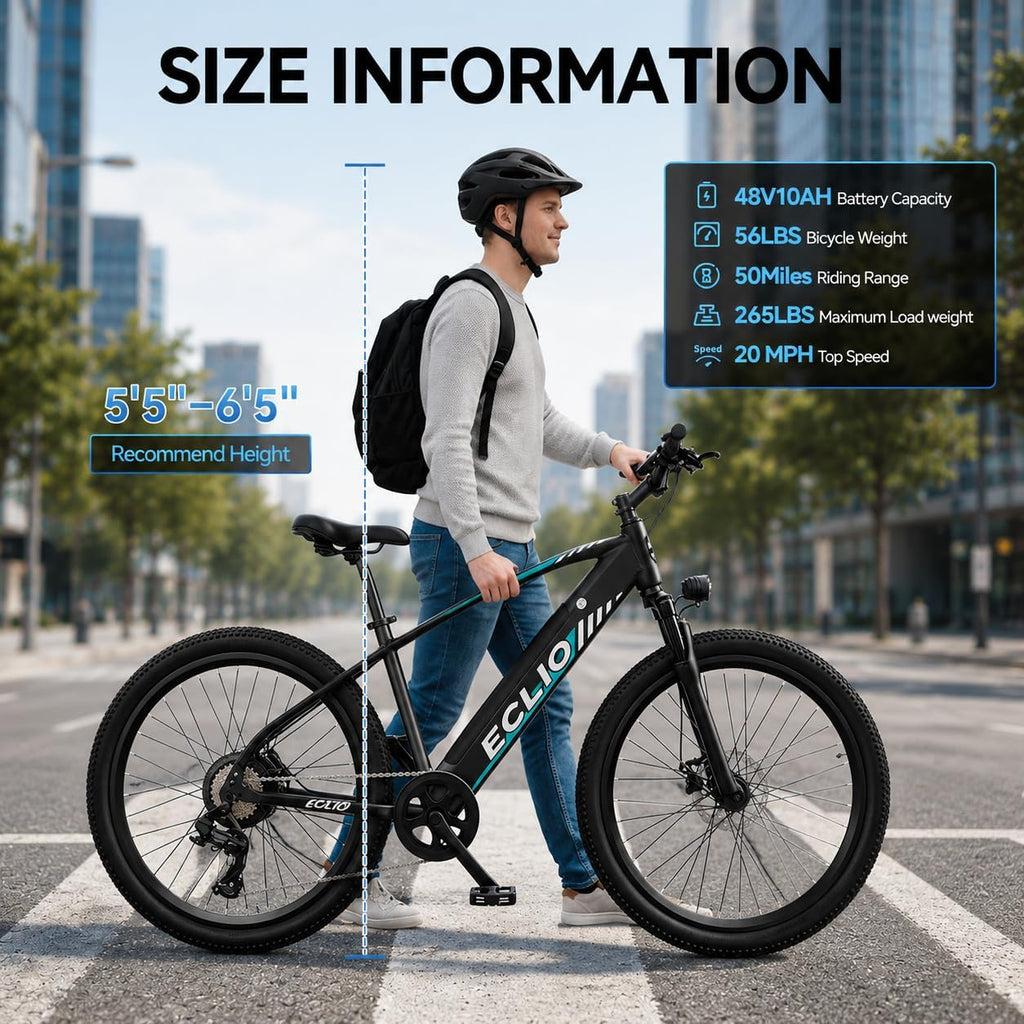 26" Electric Bike for Adults,750W Peak Motor Ebike with 480Wh Removable Battery,20MPH and 50 Miles Range Electric Commuter Bike,7-Speed,UL 2849 Security Certified