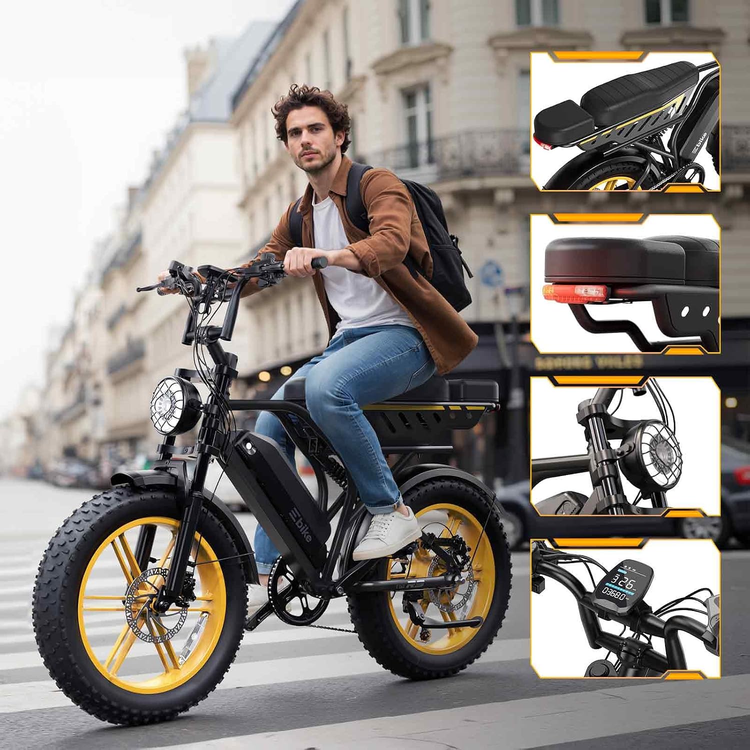 TST Electric Bike for Adults, 1500W Peak Motor 60 Miles Fat Tire Ebike with 48V 15Ah Removable Battery 20" Fat Tire Electric Bike, Full Suspension and 7-Speed