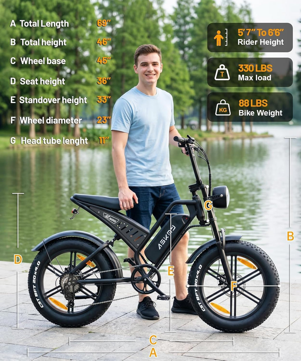 Electric Bike for Adule, 1500W Peak Motor 30-60 Miles PAS Range (48V 15Ah)