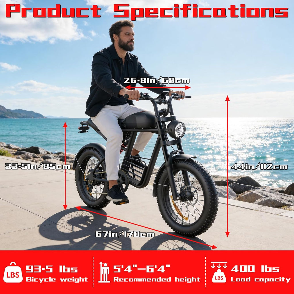Electric Bike for Adults, 1000W Peak Motor, 30-35 MPH Top Speed, 40-60 Miles Range, 48V 15Ah Removable Battery, 20" Fat Tire, Full Suspension, UL 2849 Certified, All-Terrain EBike