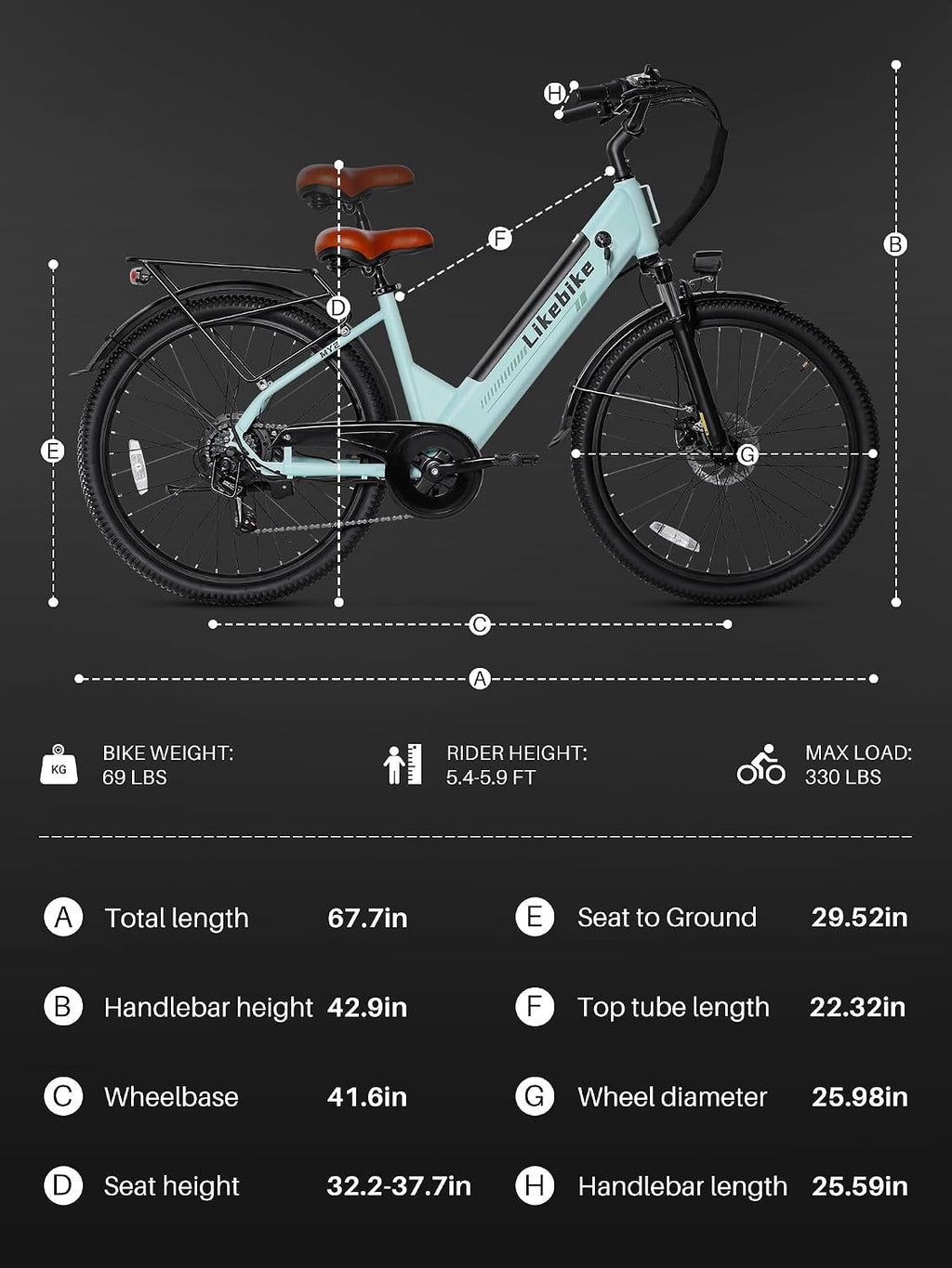 Likebike MY2 Electric Bike for Adults with 1500W Peak Motor,48V 15AH Removable Battery Max 85Miles & 28MPH,26” Electric Mountain Bike with 7 Speed Gear,Front Fork Suspension for Ebike