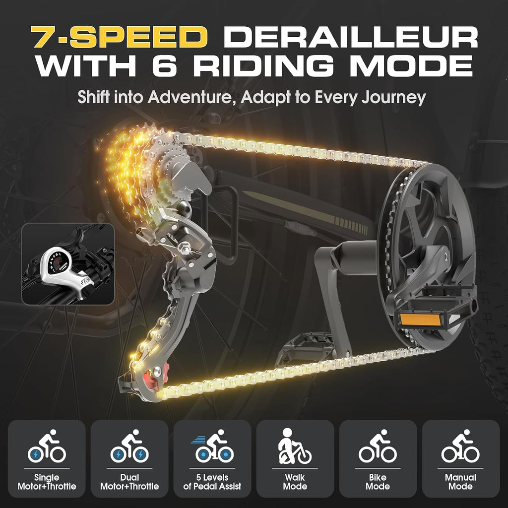 9000W Dual Motor Electric Bike for Adults, 48MPH Fast Full Suspension Ebike, 52V 36Ah Removable Battery for 120 Miles Range, 26 Inch Fat Tire Dual Shock All-Terrain E-Bike, 400lbs Capacity