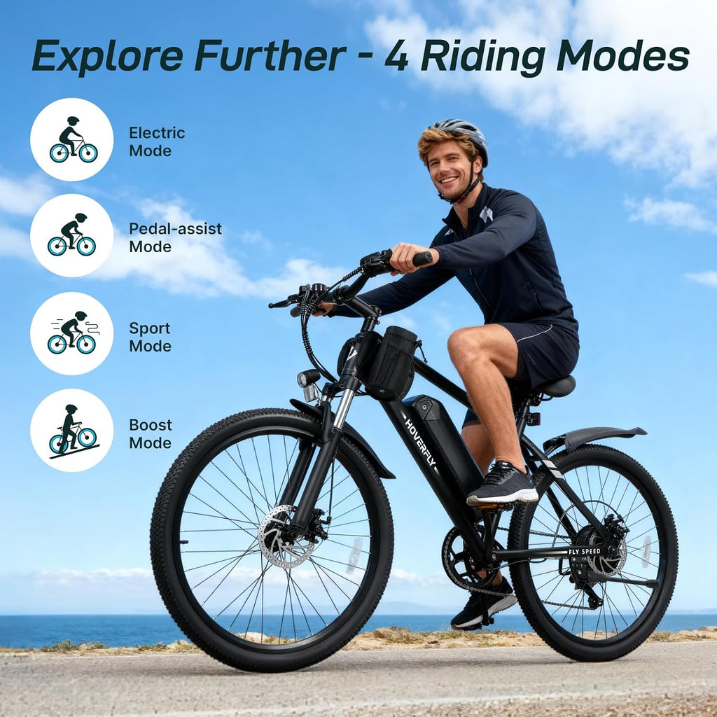 Hoverfly Electric Bike for Adults, 26"/16" Models, 750W/500W Peak Motor, Up to 20/15.5MPH, 48V/36V Removable Battery, Up to 40/28 Miles Range, UL2849 Certified, Electric Bike for Commute/Leisure/Trail