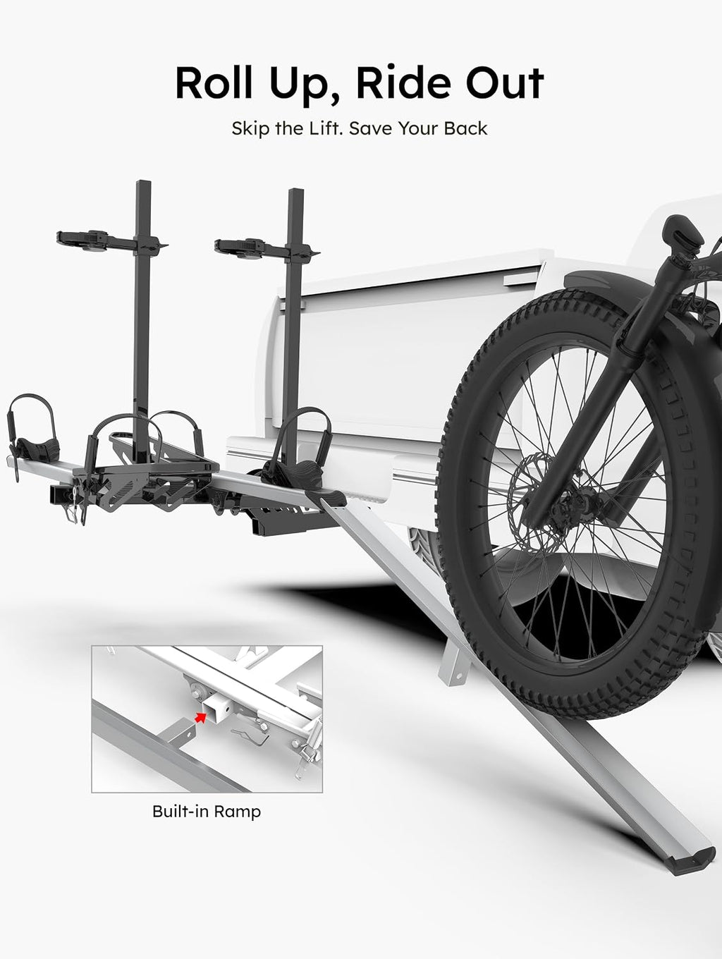 Young Hitch Mount Bike Rack with Ramp, 200 lbs. Capacity for 2 E-Bikes, Fat Tire and Standard, fits Cars, SUVs, RVs, Trailers with 2 Inch Receiver