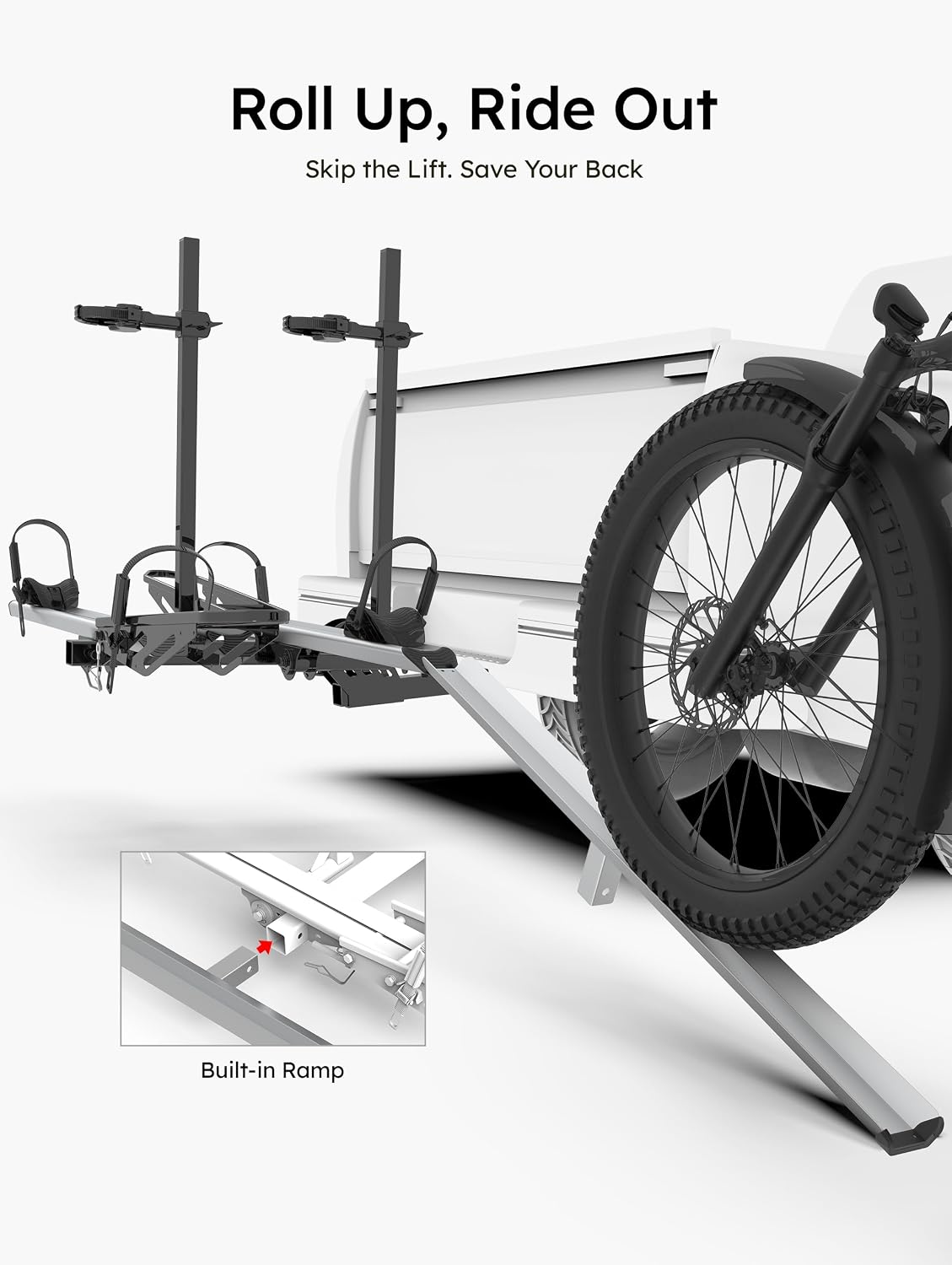 Young Hitch Mount Bike Rack with Ramp, 200 lbs. Capacity for 2 E-Bikes, Fat Tire and Standard, fits Cars, SUVs, RVs, Trailers with 2 Inch Receiver