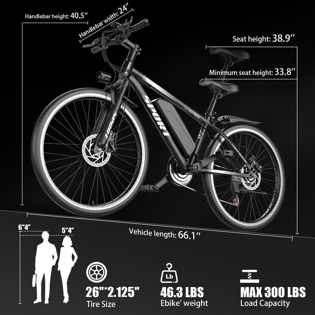 Electric Bike for Adults – 7 Speed 26" Mountain E-Bike, 1000W Peak Brushless Motor 25MPH,375Wh Removable Battery, Up to 25-40 Miles Range, Step Over Commuter, Electric Bike is UL 2849
