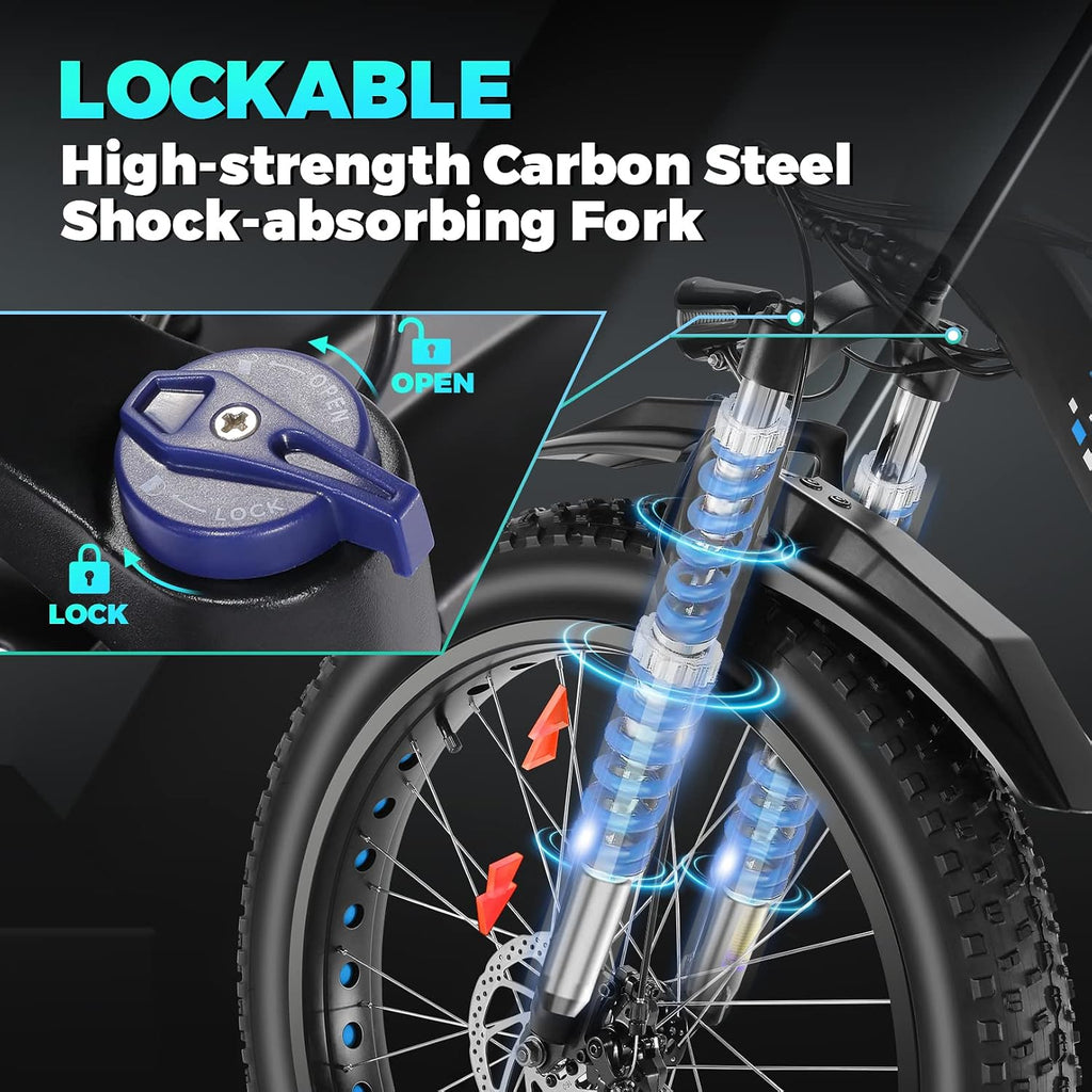 Electric Bike 26" Fat Tire Electric Bike for Adult, Peak 750W 48V 13Ah Removable Battery Electric Mountain Bike, Commuting Off Road Ebike 7 Speed & Front Suspension Fast Charge