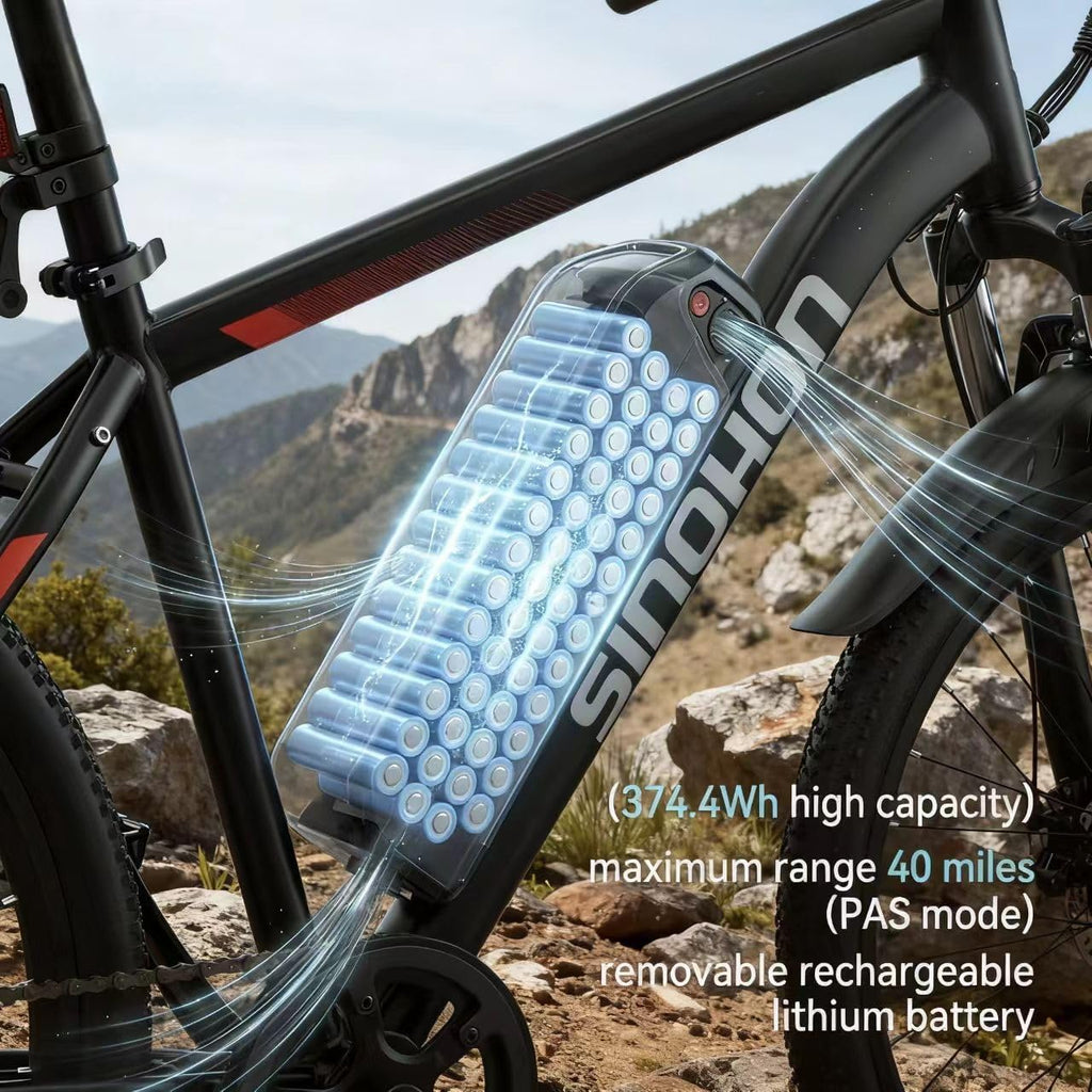 HLOIE SINOHON 26" Electric Bike for Adults, 1000W Peak Motor Mountain Ebike, 22MPH Max Speed, Up to 40 Miles PAS Range, Electric Commuter Bicycle with 374.4Wh Removable Battery, UL 2849 Certified