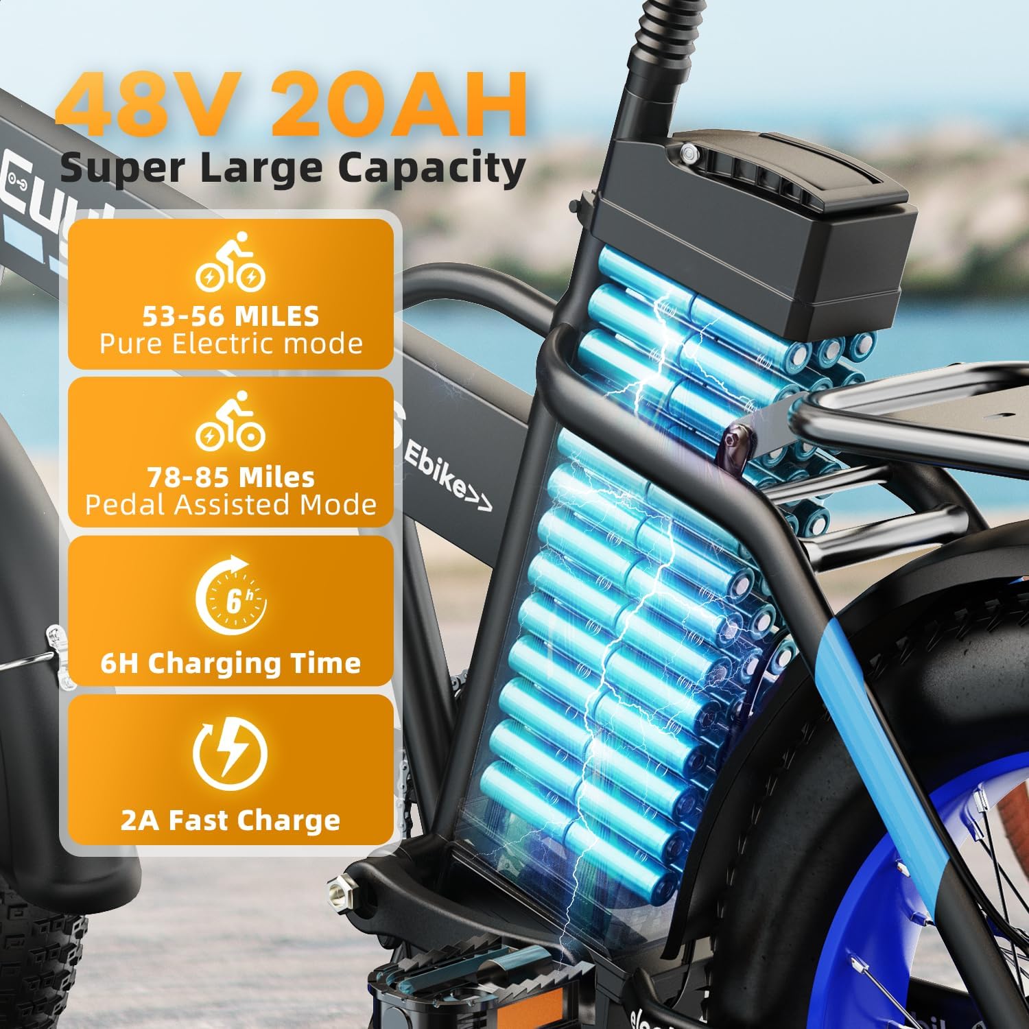 1000W Folding Electric Bike, 48V 20AH Removable Battery E Bike, 70 Miles Max Range, 20" Fat Tire Adults Electric Bike,7-Speed Ebike for City Commuting,Off-Roading,Mountain