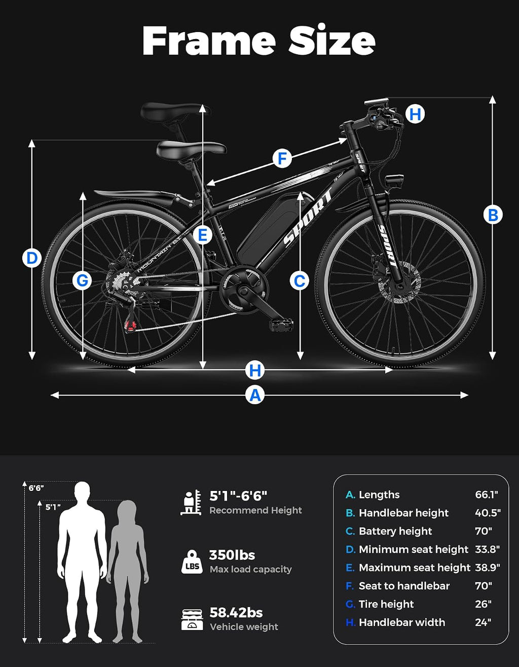 Misodo Electric Bike for Adults, 1500W Peak Motor, 65 Miles Range, 26" Mountain Ebike with 25 MPH, 48V 10.4Ah Removable Battery Ebike 7 Speed, Electric Bicycle for Commute