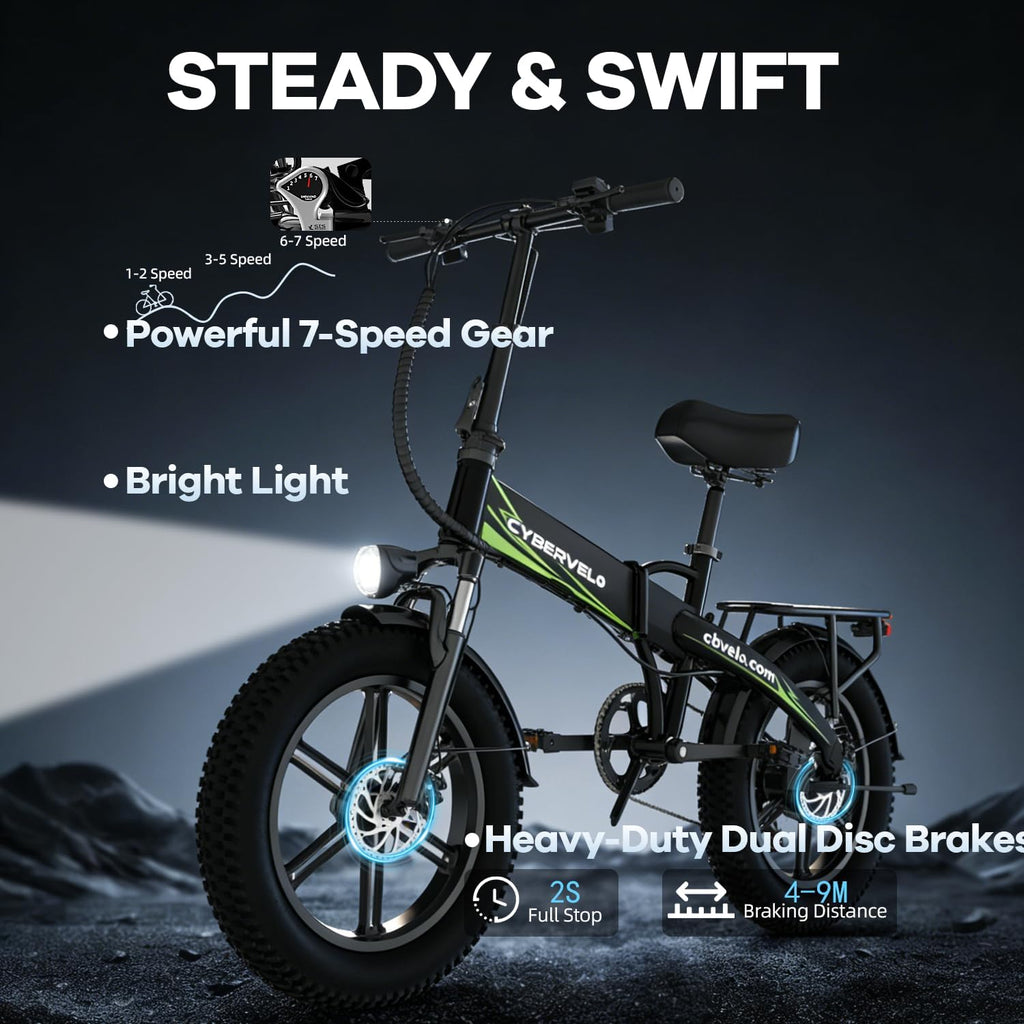 1000W Folding Electric Bike, 48V 20.8AH Large Removable Battery E Bike, 30+MPH, 80 Miles Max Range, 20" Fat Tire Electric Bike for Adults, Adult Electric Bicycles for Commute, 7-Speed