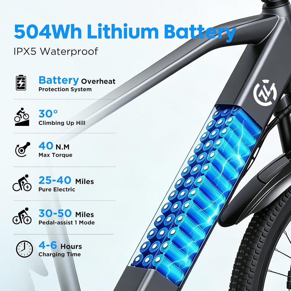 24'' Electric Bike for Adults, Electric Mountain Bike with 22 Mph 40 Miles | Eletric Bike with 1000W Peak Motor, 5-Speed Pedal-Assist Modes, Range 30/40 Miles, 7-Speed Dual Disc Brake E Bike with Pedals