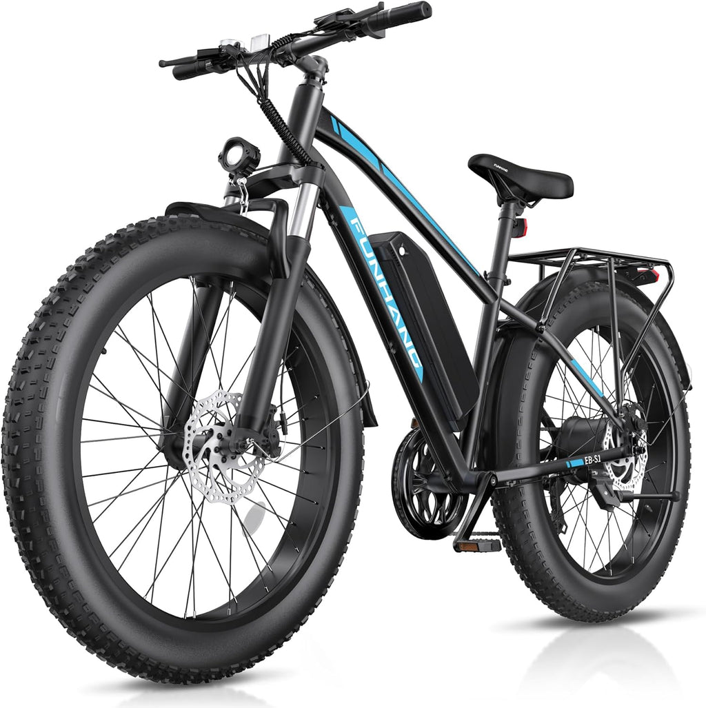 Electric Bike for Adults, 1000W Peak Ebike, 60Miles Electric Mountain Bike, 26" x 4'' Fat Tire Electric Bicycle with 48V 13AH Battery, Rear Rack, Fenders, Front Suspension, UL 2849 Certified