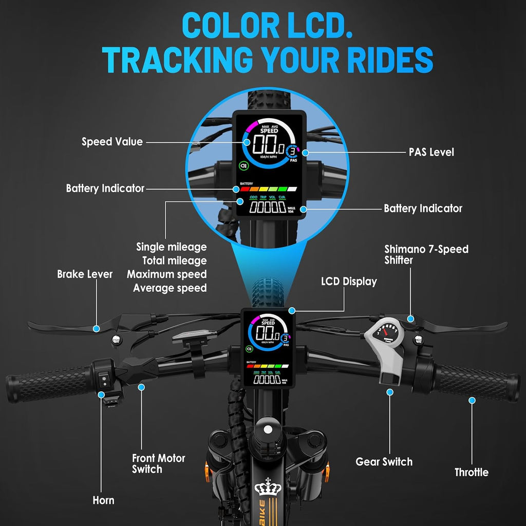 REOCRO Electric Mountain Bike for Adults, 26" E-Bike with 750W Peak, 48V Removable Battery, 45+ Miles PAS Range, 25MPH, 7 Speed, Commuter Ebike for Daily Ride, Electric Bicycle for Teens