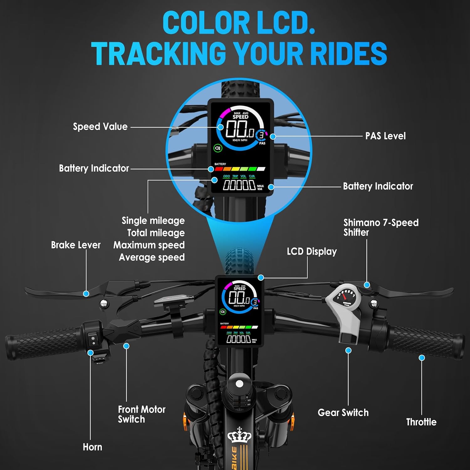 REOCRO Electric Mountain Bike for Adults, 26" E-Bike with 750W Peak, 48V Removable Battery, 45+ Miles PAS Range, 25MPH, 7 Speed, Commuter Ebike for Daily Ride, Electric Bicycle for Teens