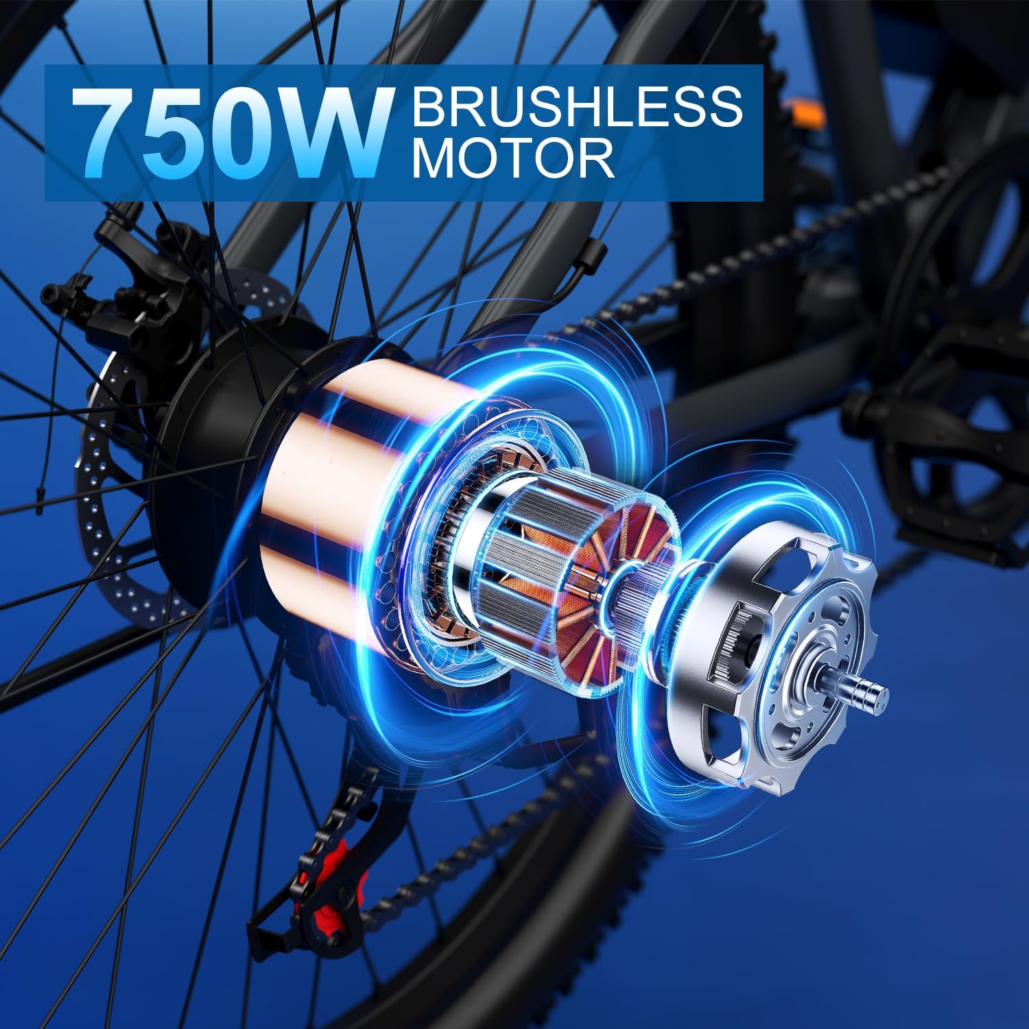26-inch Adult Electric Bicycle, with a Load Capacity of 330 pounds, 48V Detachable Battery, 7-Speed Gear Shifting, a top Speed of 25 Miles per Hour, a 750-watt Peak Motor