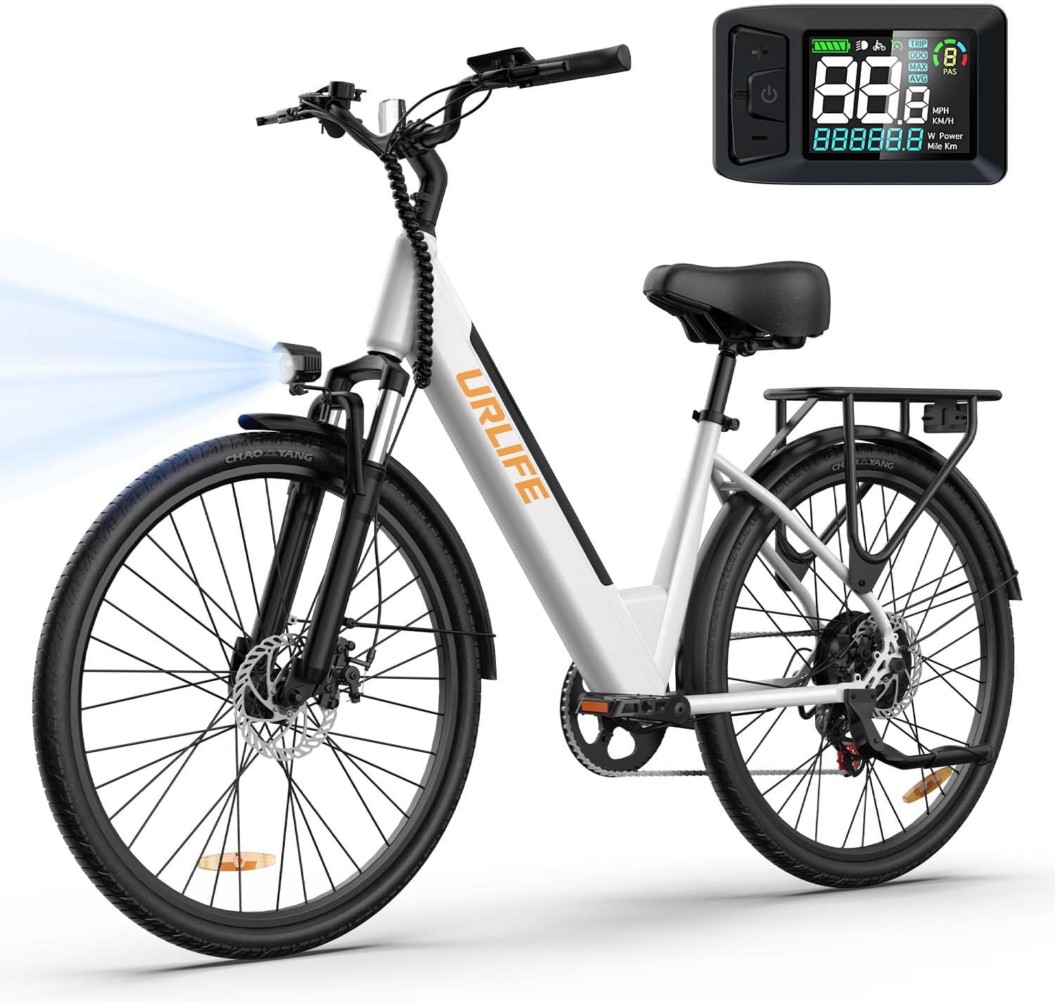 URLIFE 26" Electric Bike for Adults, 750W Peak Motor Ebike, 48V 10.4Ah, 60-Mile Max Range & Commuter E-Bike, Front Suspension & 7-Speed Ebikes (White)