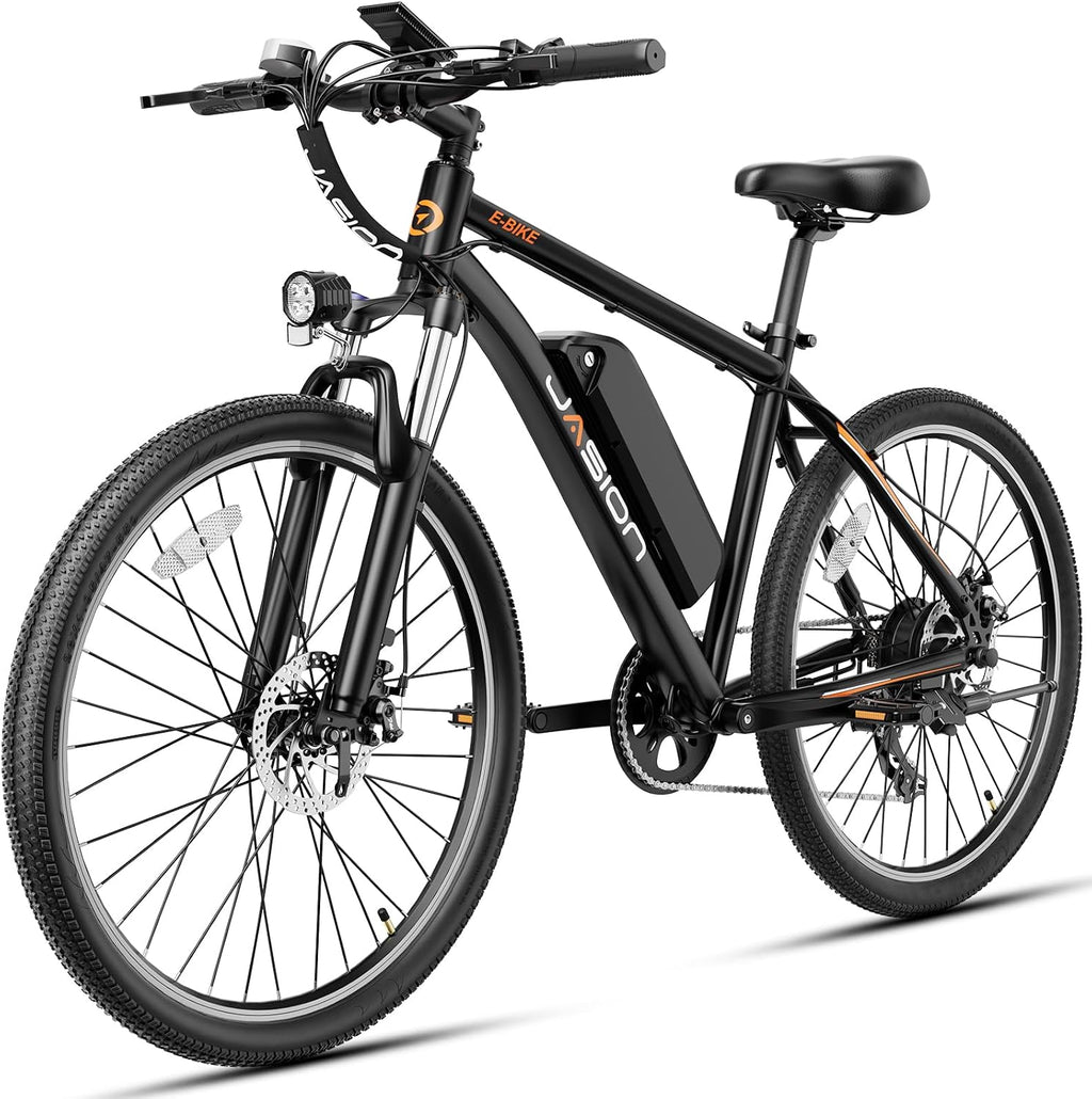 Jasion EB5 Electric Bike for Adults 26" tire with 1000W Peak Motor,Removable Battery Commuting Electric Mountain Bike,Up to 40Miles,7-Speed and Front Fork Suspension Ebike