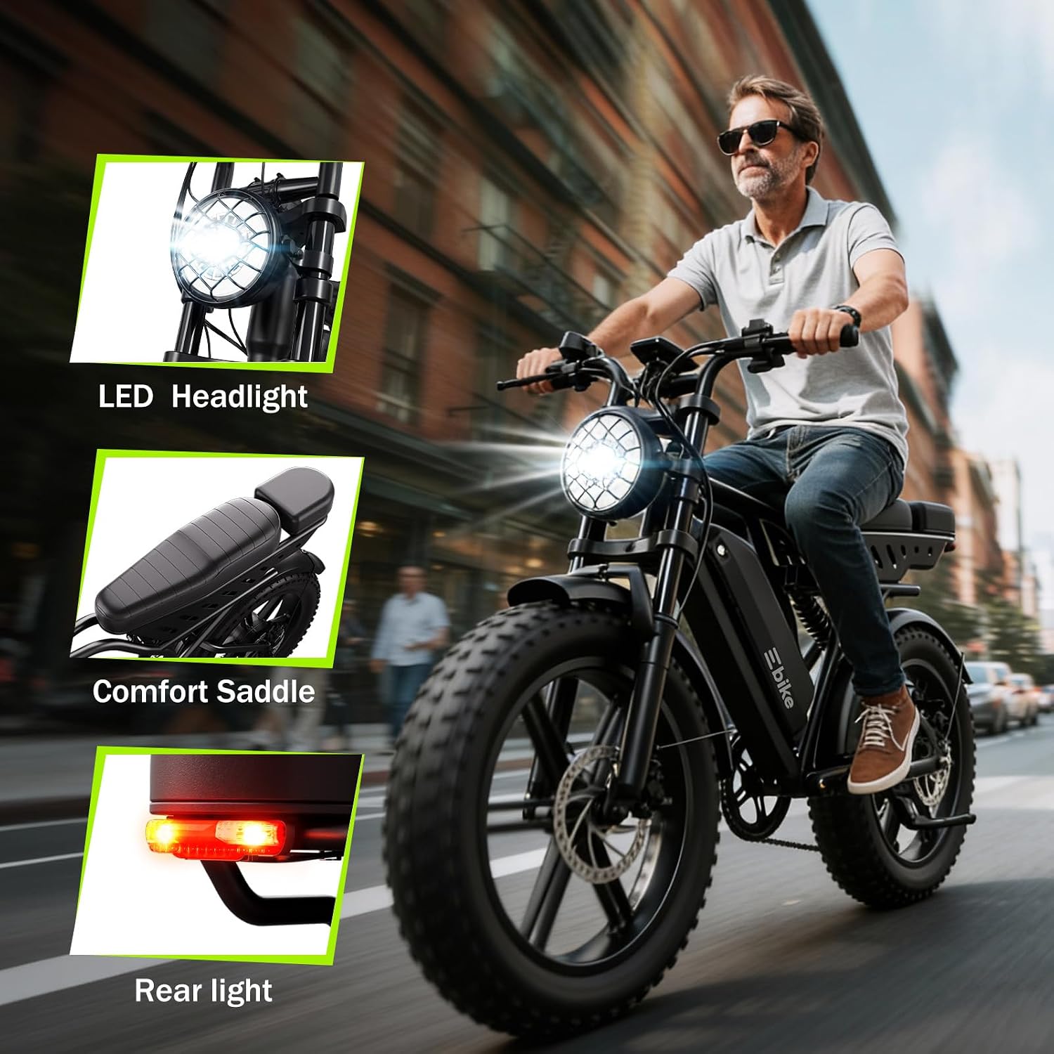 TS TST GRP LLC Electric Bike for Adults, 1500W Peak Ebike, 48V 15AH Waterproof Removable Battery, 7 Speed, 28 MPH Max, 20" Electric Off-Road Bike