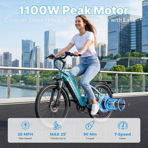 Aipas C1 Max Electric Bike for Adults Commuter, 85 Miles Long Range Ebike with 1100W Peak Motor, 24" All Terrain Electric Bicycle with 48V Removable Battery, Adjustable Suspension, 500LB Capacity