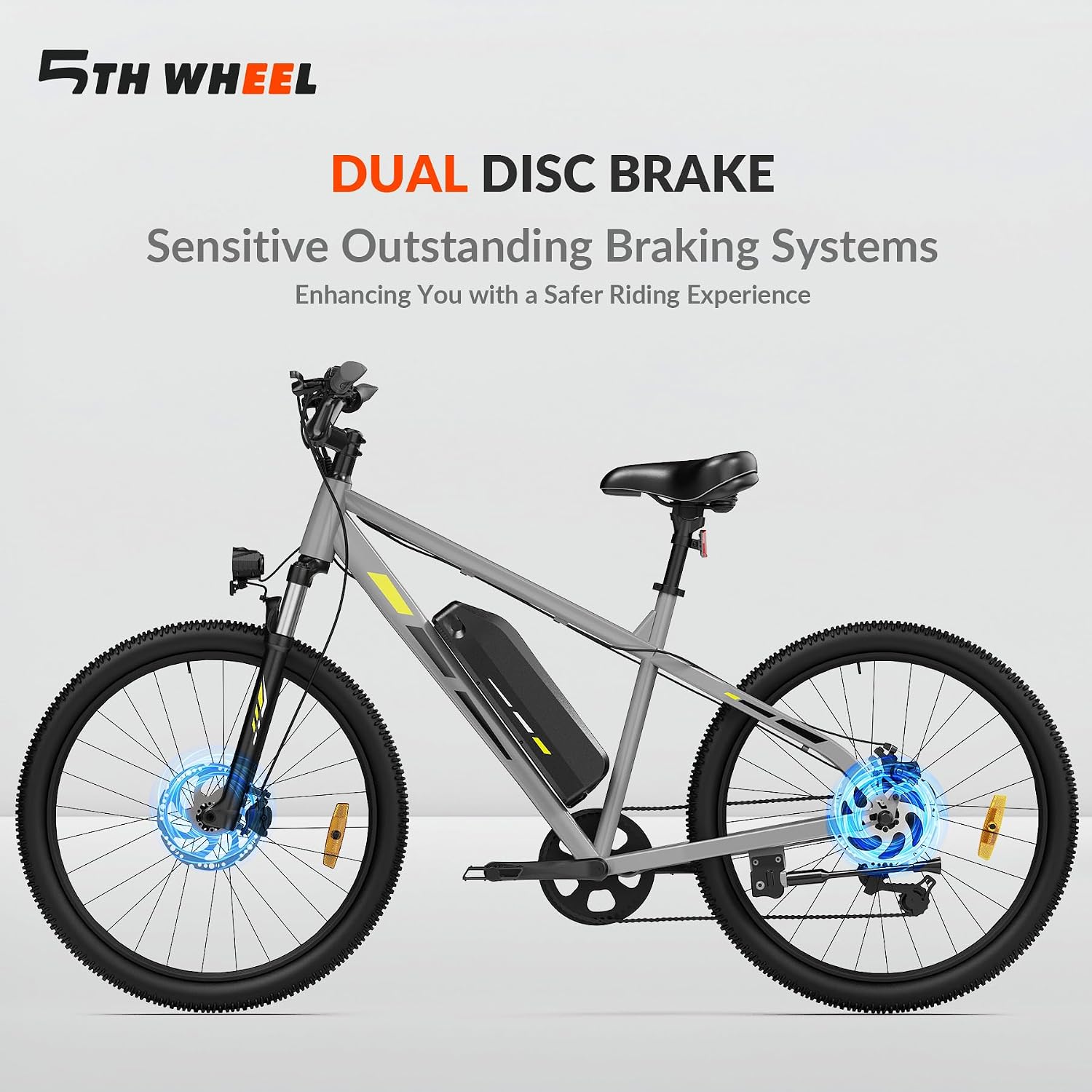 5TH WHEEL Electric Bike for Adults with 750W Peak Motor, 20MPH Speed & 55 Miles Range, Mountain E-Bike with Lockable Suspension Fork, LCD Display, 26" Commuting E Bike with Removable Battery&7 Gears ﻿