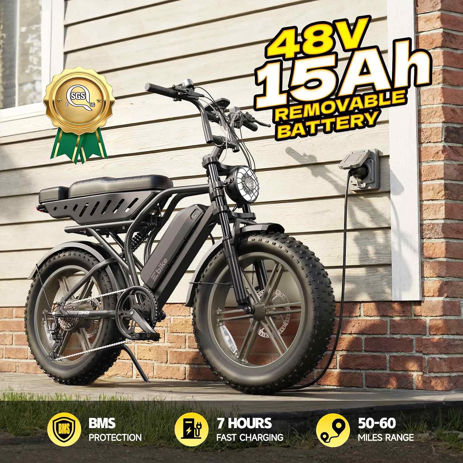 TST Electric Bike for Urban Cycling, 48V 15Ah Battery, 20"x4" Fat Tire | 1500W Peak Motor, Dual Suspension ,7-speed Gears, 3 Working Modes, Suitable for Commuters and Beginner Cyclists, Powerful