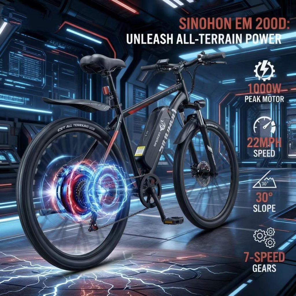 HLOIE SINOHON 26" Electric Bike for Adults, 1000W Peak Motor Mountain Ebike, 22MPH Max Speed, Up to 40 Miles PAS Range, Electric Commuter Bicycle with 374.4Wh Removable Battery, UL 2849 Certified