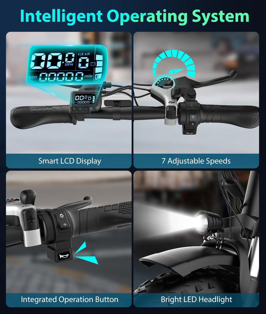 OTD Electric Bike for Adults 1200W Peak Lightweight Mountain Ebikes,28MPH Fast Electric Bicycles,90 Miles PAS Long Range,48V 624Wh Removable Battery,7-Speed E-Bicycles