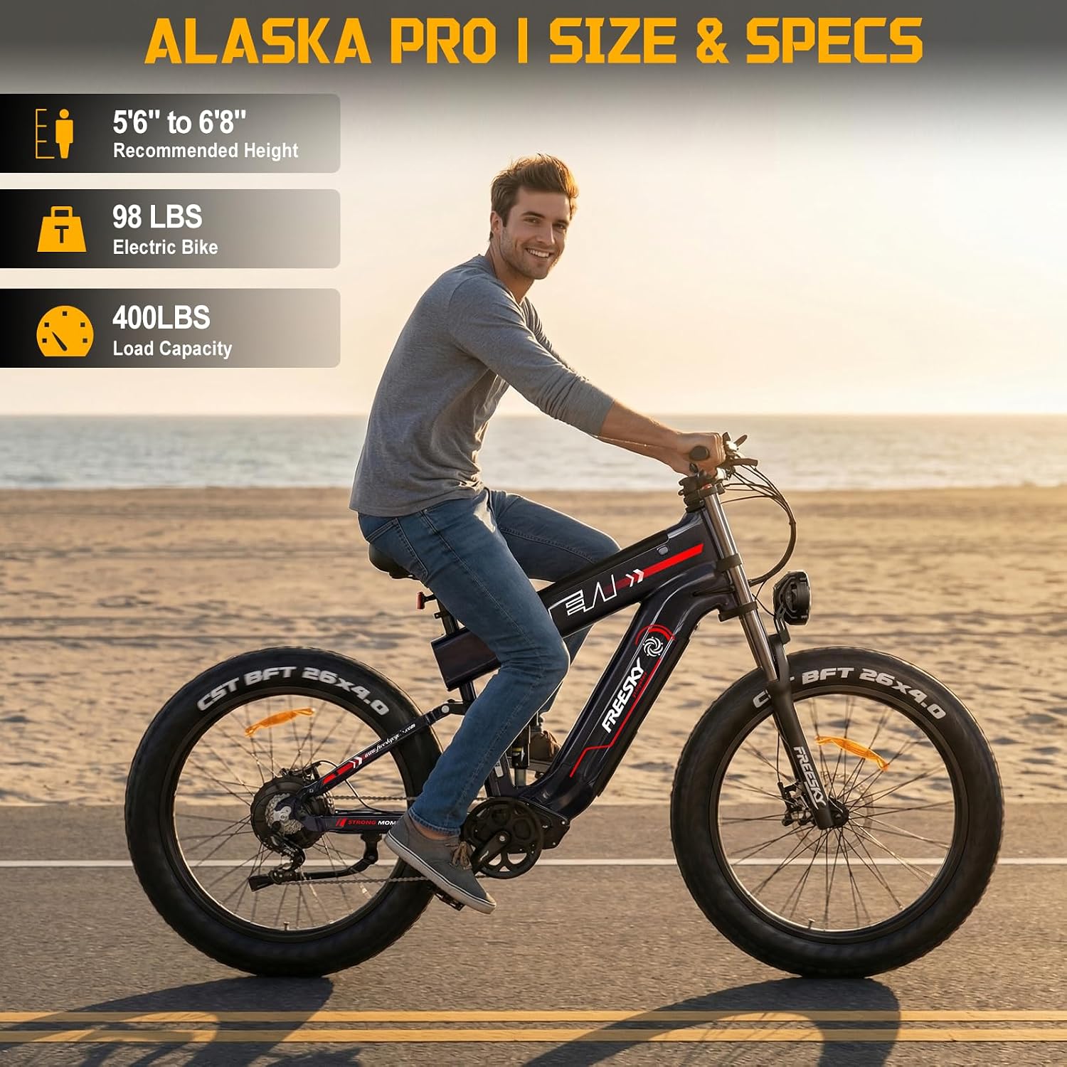 FREESKY 2026 Alaska Pro Dual Battery 48V 45AH LG Cells 200 Miles 40MPH Electric Bike for Adult, 4000W High-Torque Motor Long Range Fat Tire Ebike, 26" Mountain E Bike, UL 2849 Certified by TÜV
