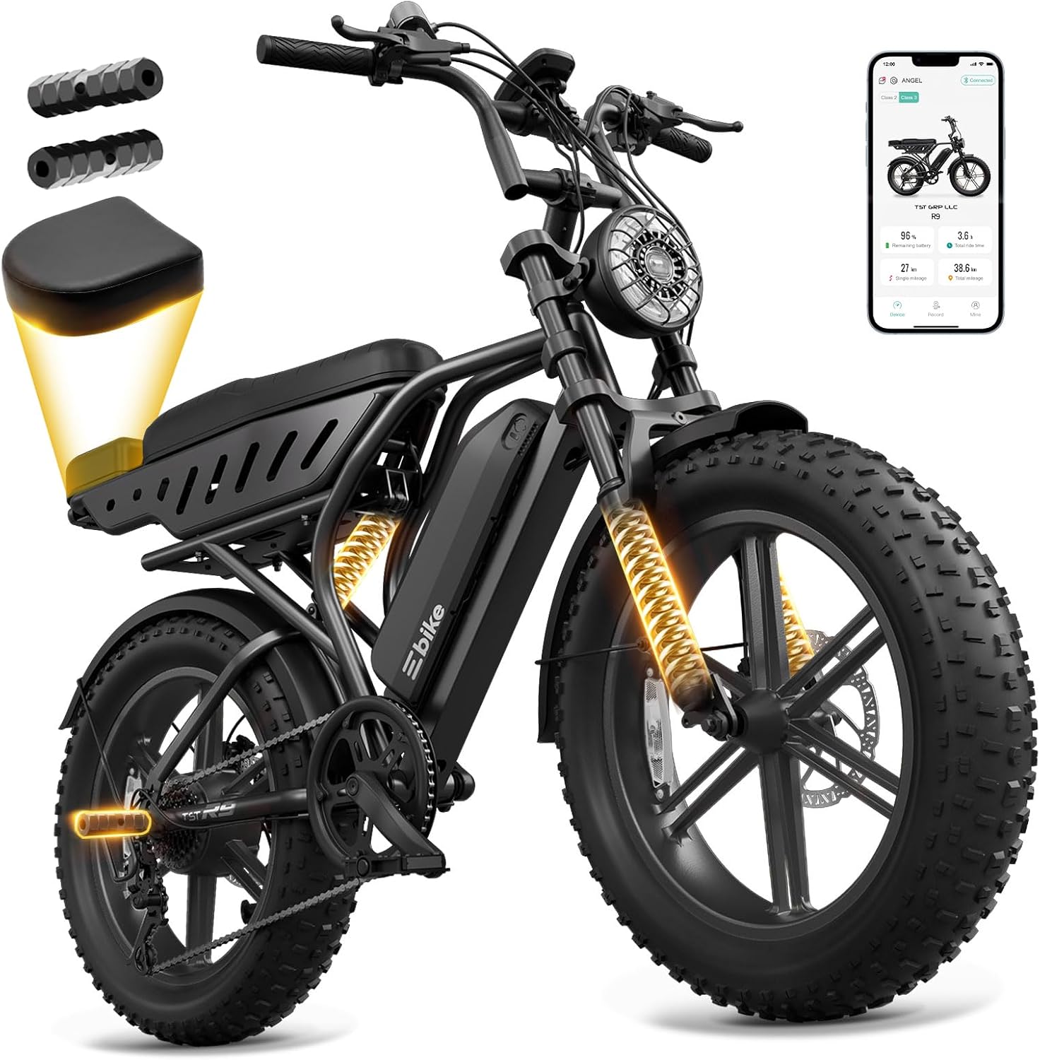 TST Electric Bike for Urban Cycling, 48V 15Ah Battery, 20"x4" Fat Tire | 1500W Peak Motor, Dual Suspension ,7-speed Gears, 3 Working Modes, Suitable for Commuters and Beginner Cyclists, Powerful