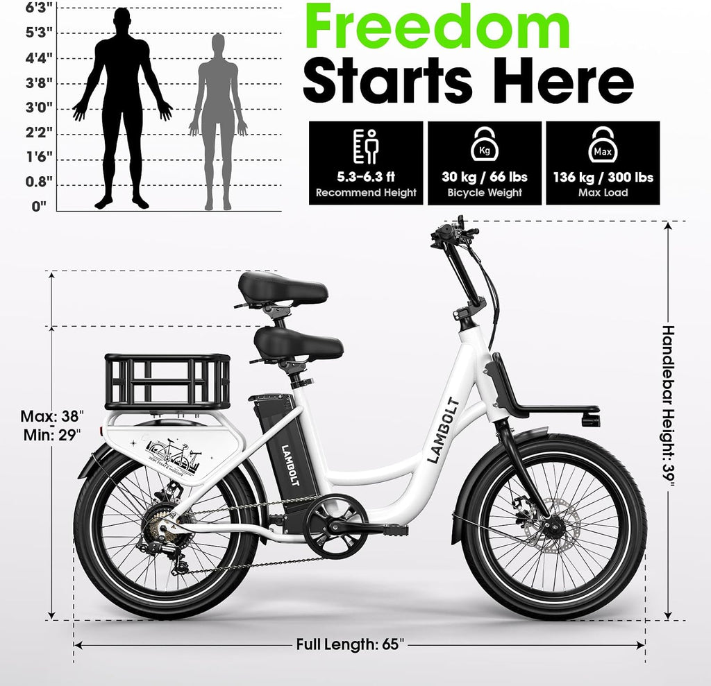 Electric Bike for Adults - 1000W Peak Motor Ebike with 48V15Ah Removable Battery, 20" x 3.0 Fat Tire Step-Thru 7-Speed Commuter Electric Bicycle, Up to 24 MPH, 70 Miles Range, UL 2849 Certified.