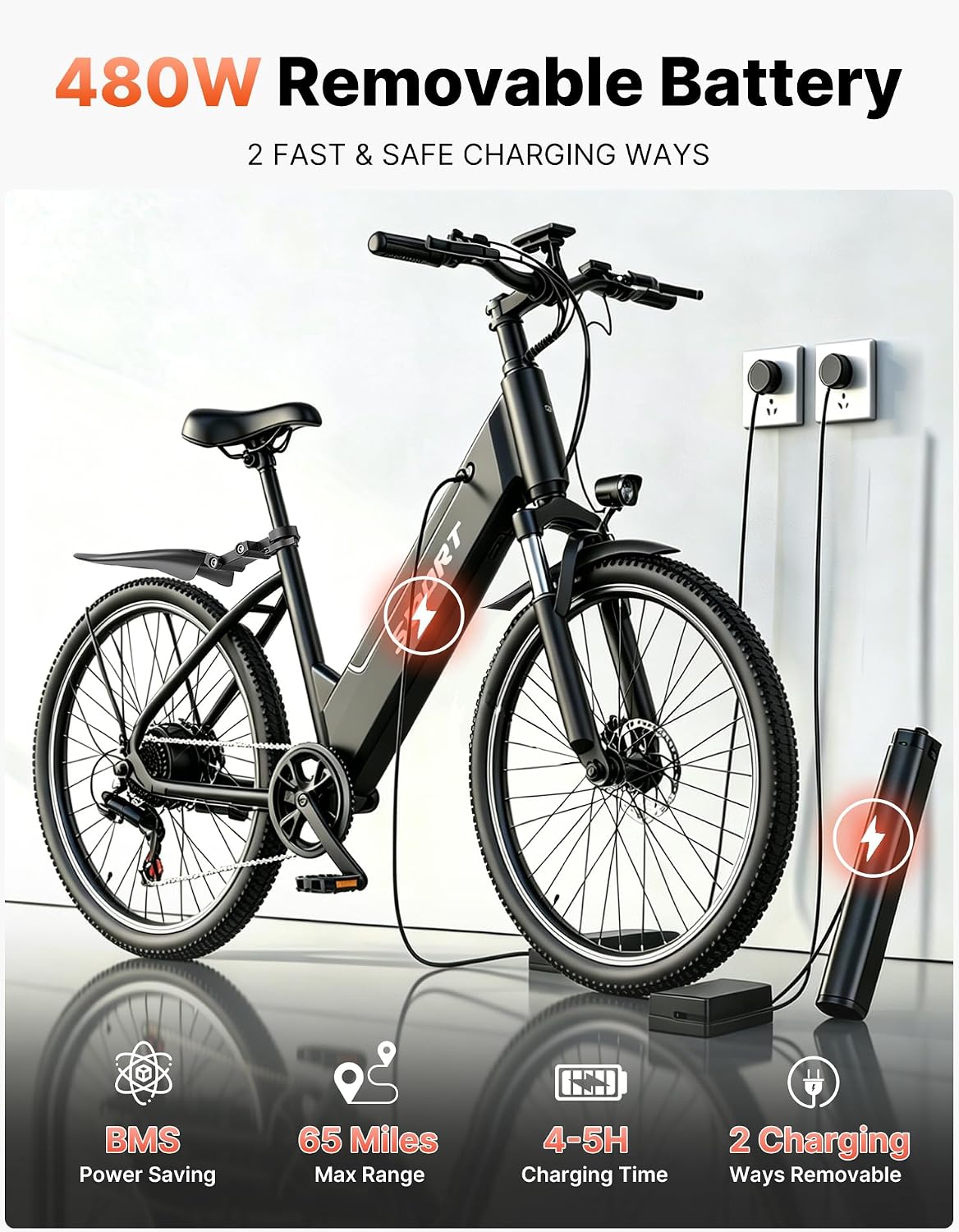 ASKGO Electric Bike for Adults, 1500W Peak Ebike with 48V 12Ah Removable Battery, Up to 25MPH 65 Miles, 26 inch Adult Electric Bicycles for Commute, City Cruiser E-Bike for Adult, Step-Thru,7-Speed