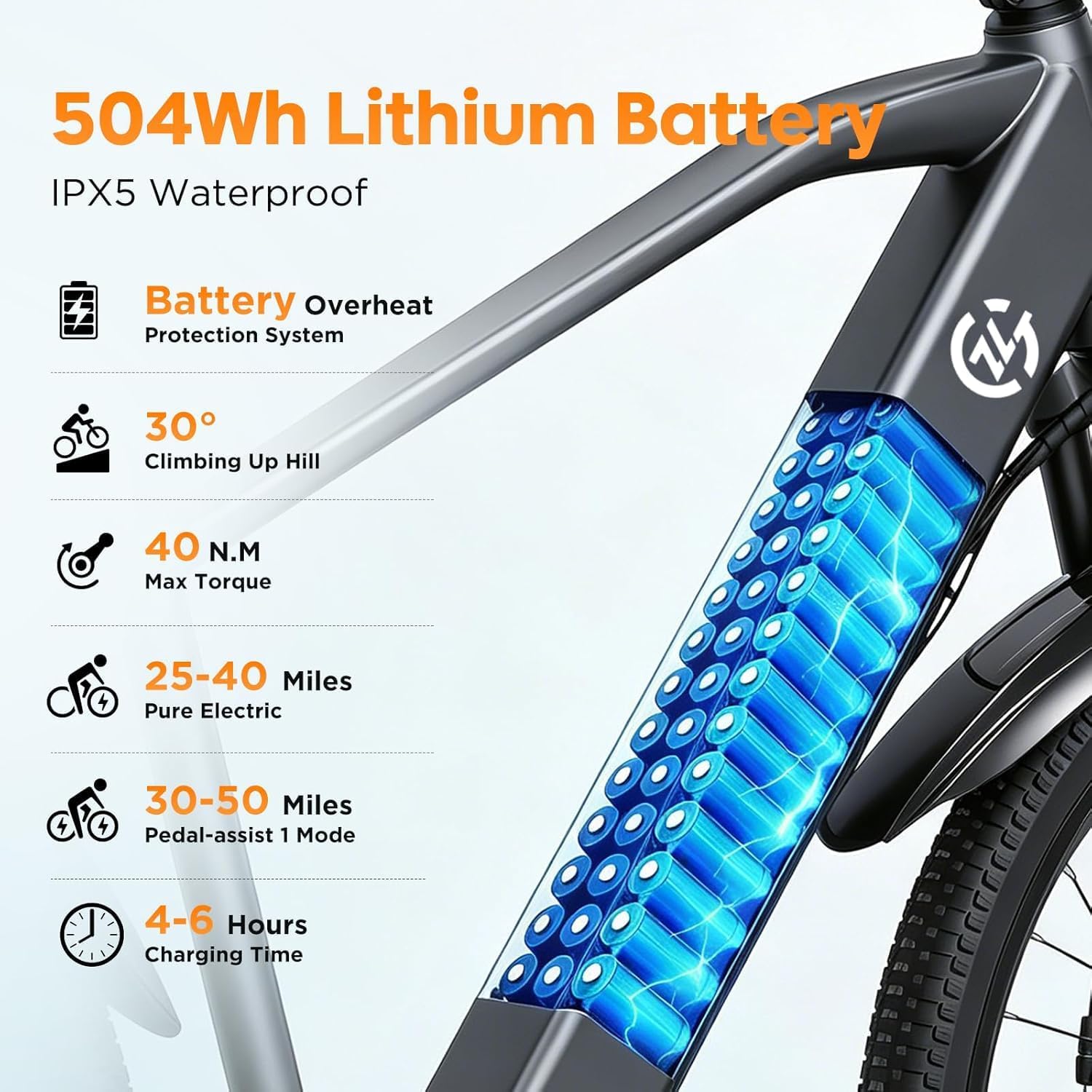 24" Electric Mountain Bike 1000W 504Wh Ebike | Ebikes for adults with 1000W peak motor, 48V battery up to 40miles, 7-speed, suspension fork, E-ABS brakes, easy assembly.