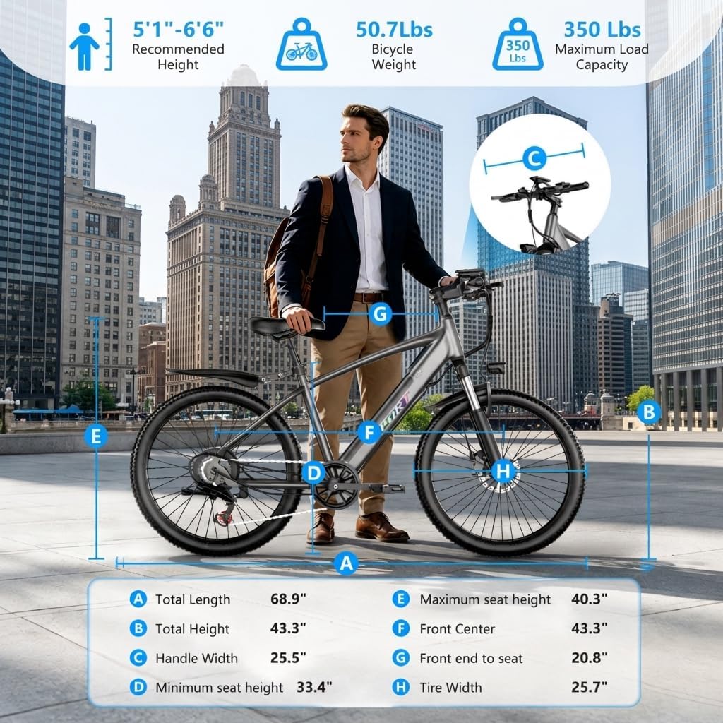 Electric Bike for Adults, 1500W Peak Ebike with 48V 12Ah Removable Battery, 26 inch Electric Bicycles for Commute, City Cruiser E-Bike for Adult, Step-Thru,7-Speed, Up to 25MPH 65 Miles