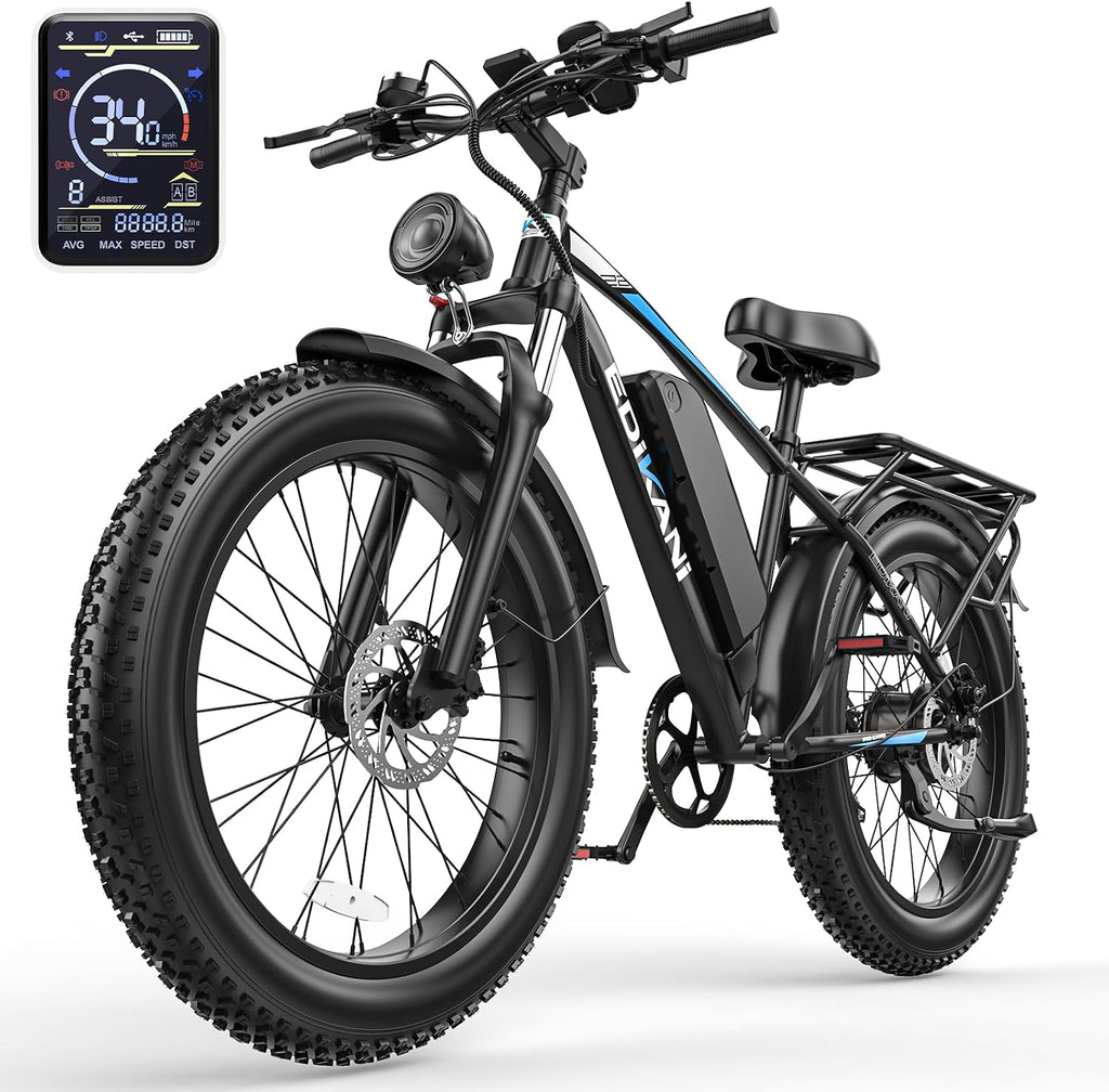 EDIKANI S01 26" Electric Bike for Adults, Peak 2000W 34MPH Fast E Bike for Men, 1104WH 100 Miles Fat Tire Ebike for Adults Electric, E Bicycle for Commuter with Brake Light & Turn Signals