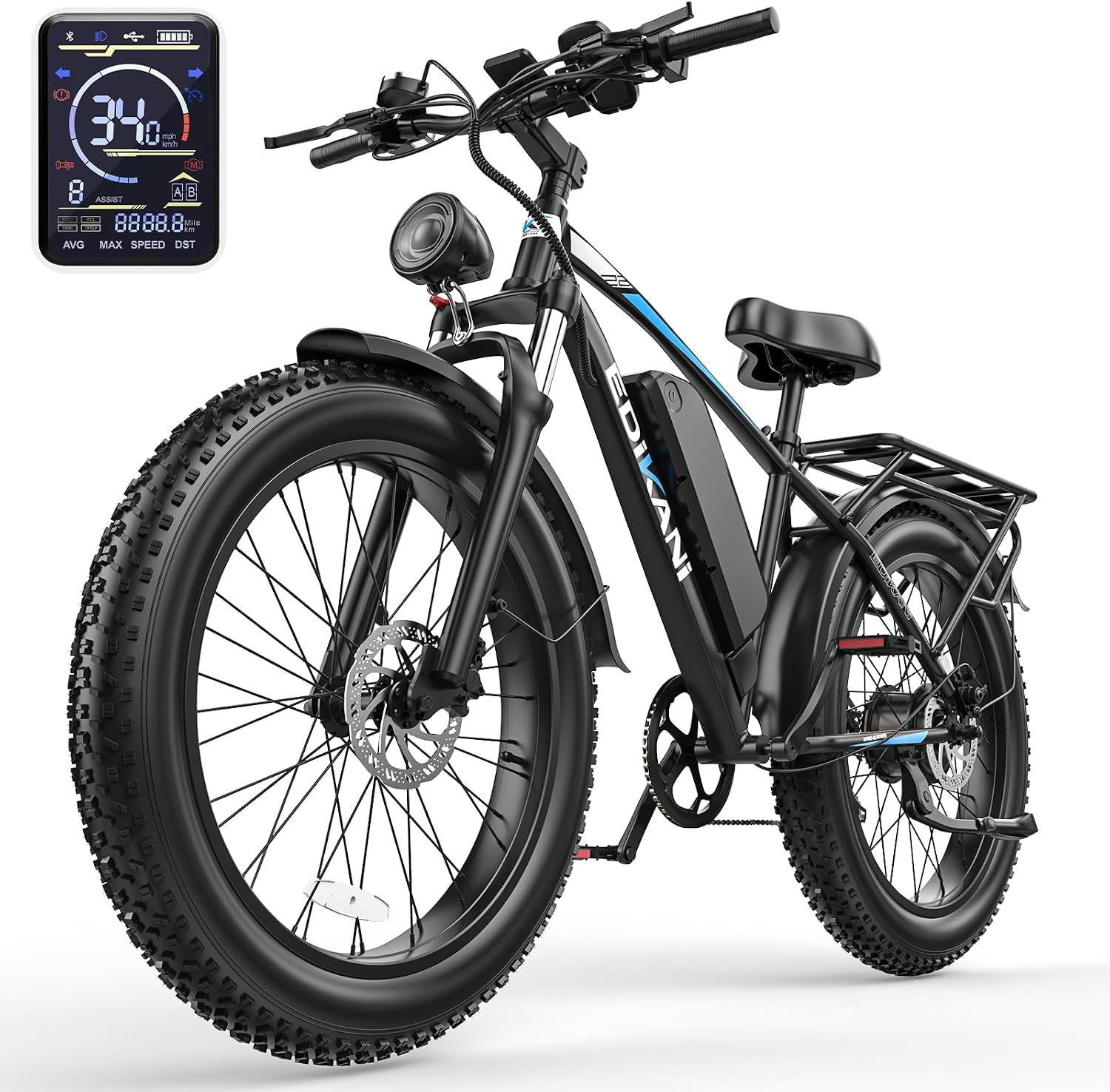 EDIKANI S01 26" Electric Bike for Adults, Peak 2000W 34MPH Fast E Bike for Men, 1104WH 100 Miles Fat Tire Ebike for Adults Electric, E Bicycle for Commuter with Brake Light & Turn Signals