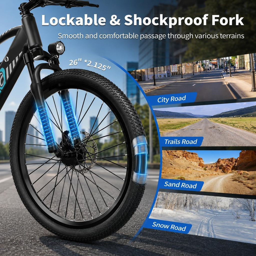 26" Electric Bike for Adults,750W Peak Motor Ebike with 480Wh Removable Battery,20MPH and 50 Miles Range Electric Commuter Bike,7-Speed,UL 2849 Security Certified