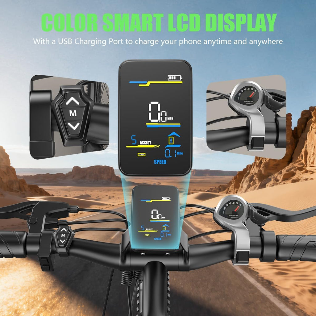 26'' Electric Bike for Adults 1500W Peak Motor 55 Miles Long Range 25MPH Commuter E-Bike with 7 Speed Gears Waterproof Pedal Assist UL2849 Electric Mountain Bicycle for Men
