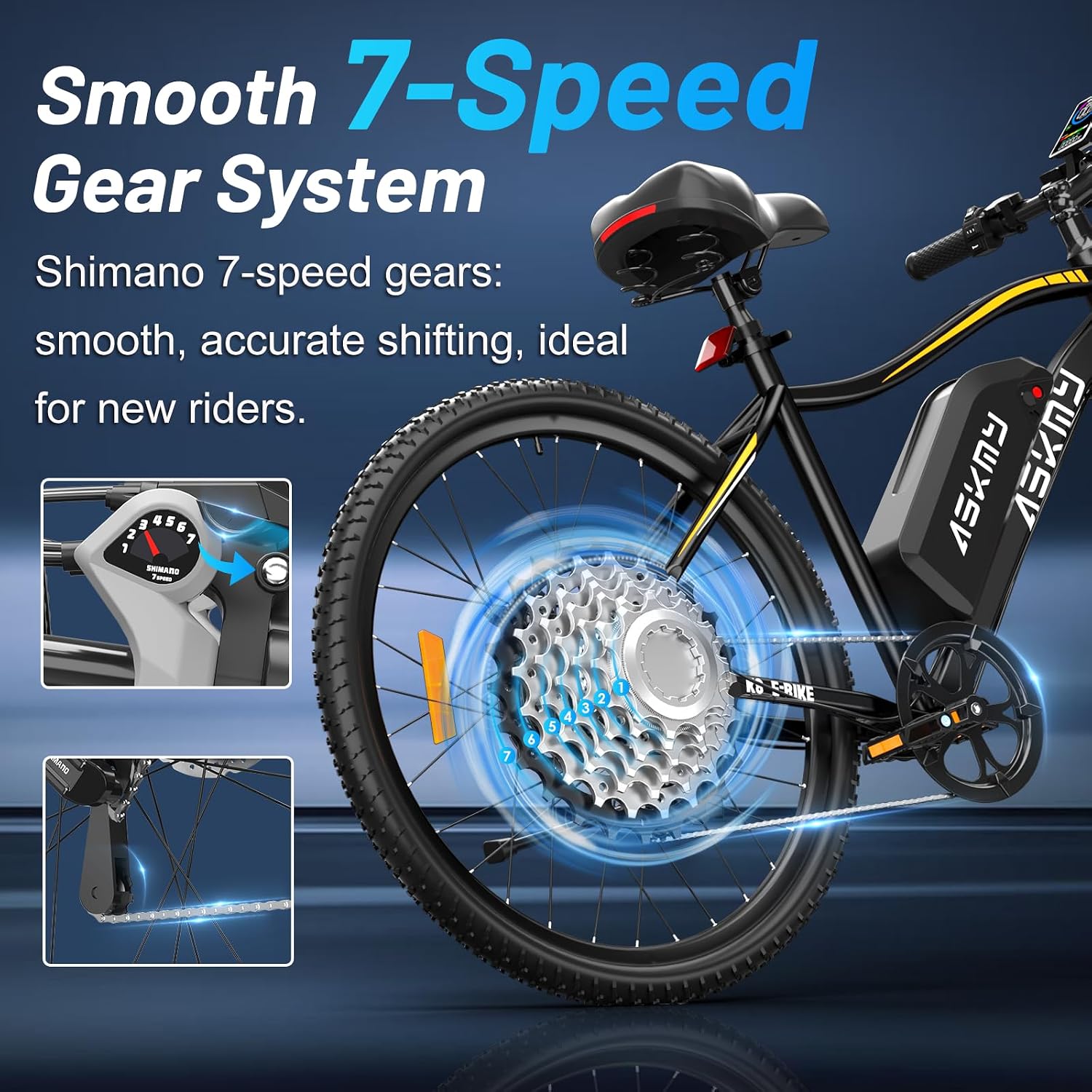 26” Electric Mountain Bike for Adults, 750W Peak Motor Ebike for Teens, Electric Bicycles with 40-50 Miles PAS Range, E Dirt Bike with 48V Removable Battery