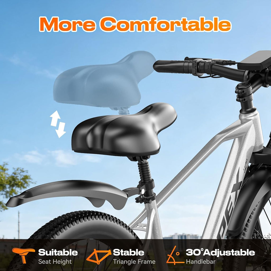 26" Electric Bike for Adults, 1500W Peak Motor Mountain Ebike, 28MPH Up to 65 Miles, UL2849 Certified, 7-Speed, Removable Battery, Shock Absorber, Fat Tire Commuter E-Bike