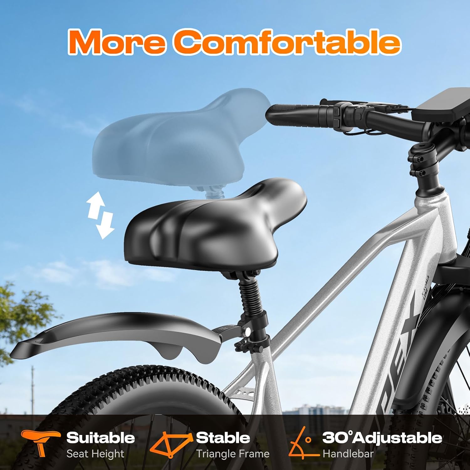 26" Electric Bike for Adults, 1500W Peak Motor Mountain Ebike, 28MPH Up to 65 Miles, UL2849 Certified, 7-Speed, Removable Battery, Shock Absorber, Fat Tire Commuter E-Bike