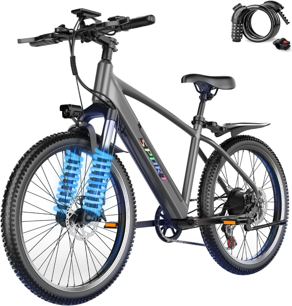 Electric Mountain Bike 26" with 48V 12Ah Battery, 1500W Peak Motor | Up to 25MPH Speed, 65 Miles Range, 7 Speed Gears, Removable Battery, City Commuter