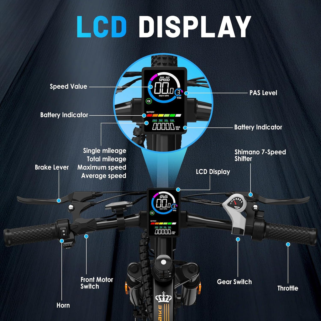 26” Electric Mountain Bike for Adults, 750W Peak Motor Ebike for Teens, Electric Bicycles with 40-50 Miles PAS Range, E Dirt Bike with 48V Removable Battery