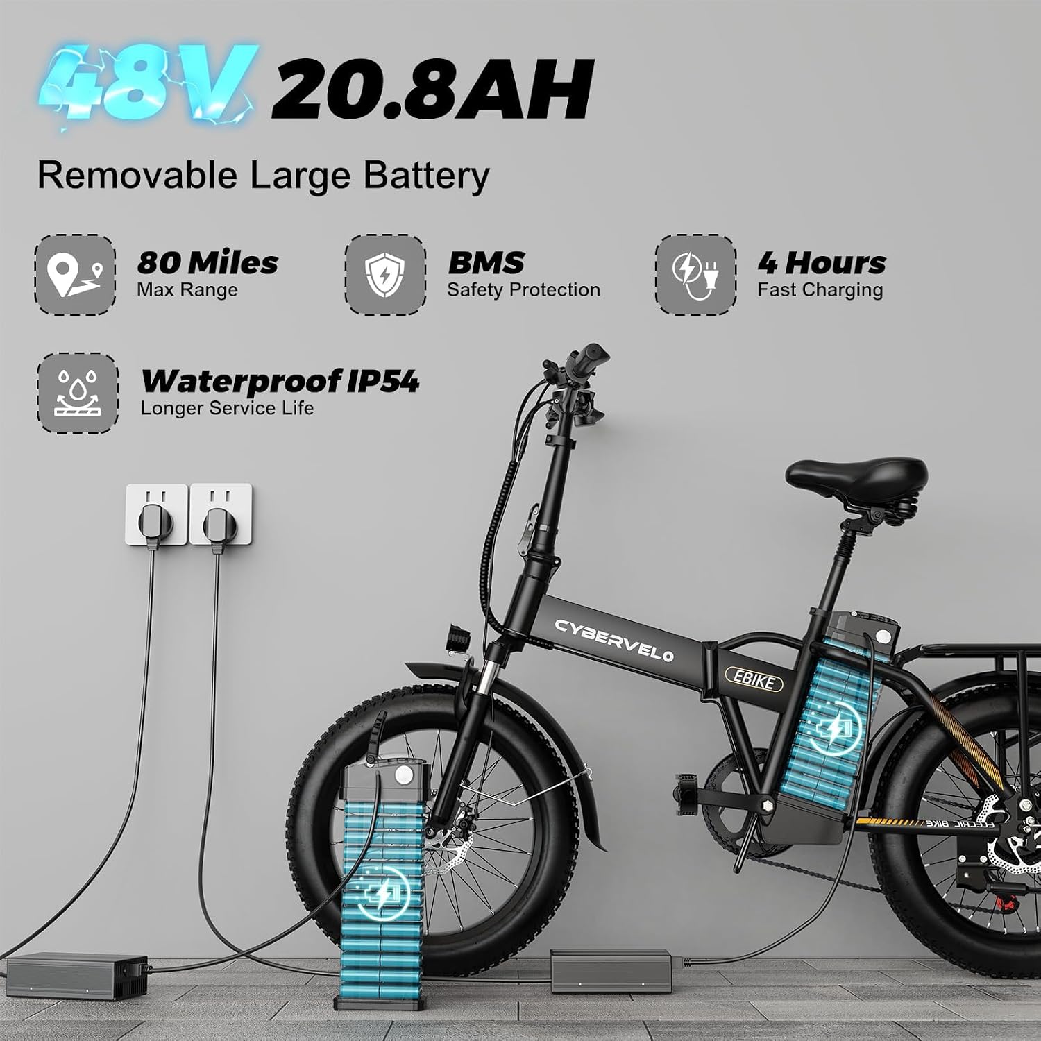 1000W Folding Electric Bike for Adults,60 Miles,20MPH,48V 20.8Ah Battery,20" Fat Tire Electric Bike,Front Suspension,7-Speed Commuter Ebike,UL2849 Certified